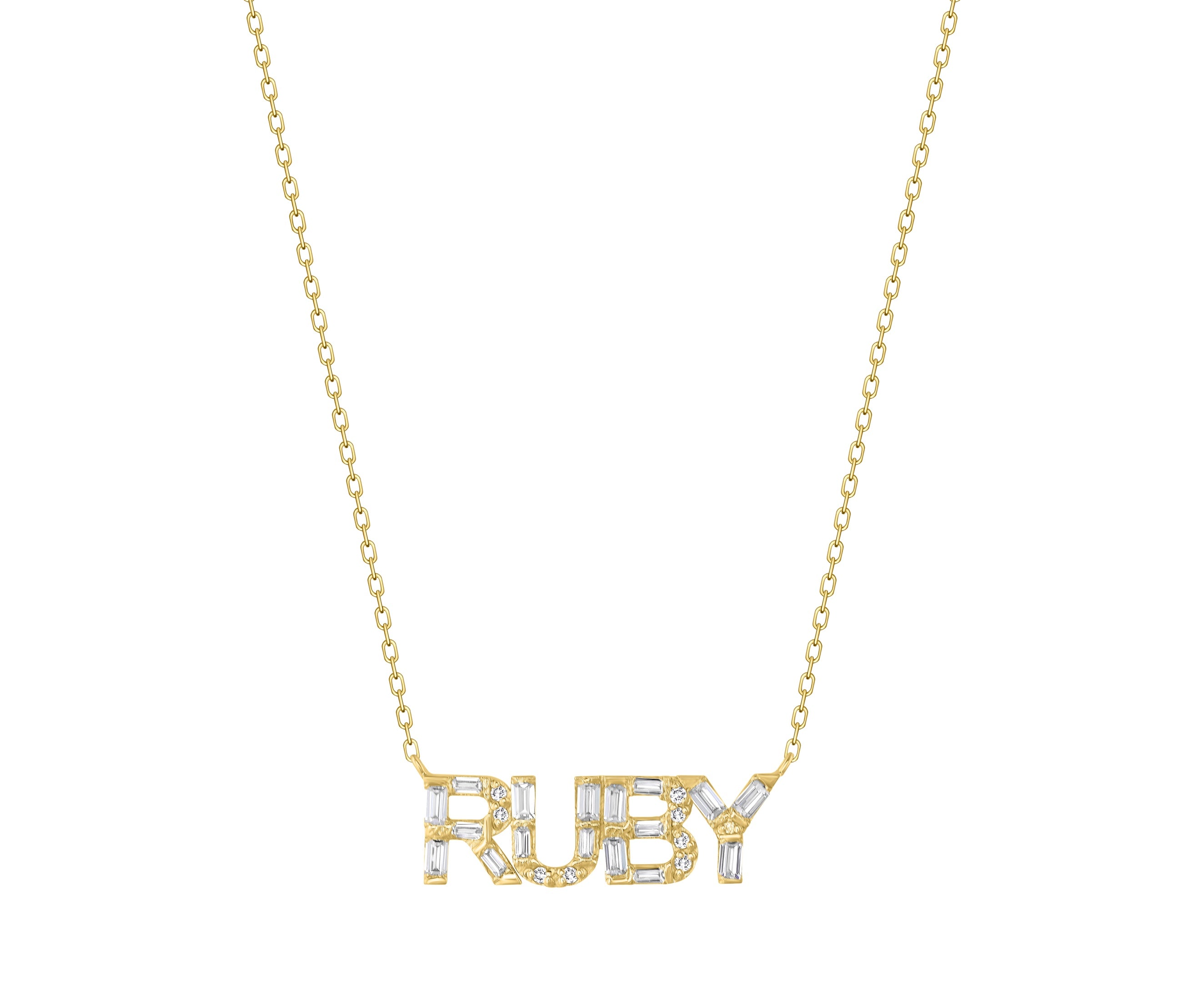 Baguette and Round Diamond Name Necklace