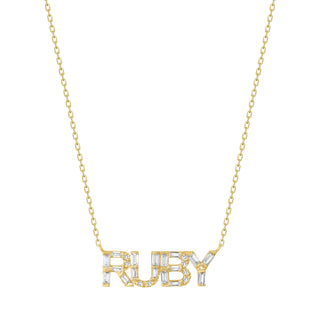 Baguette and Round Diamond Name Necklace