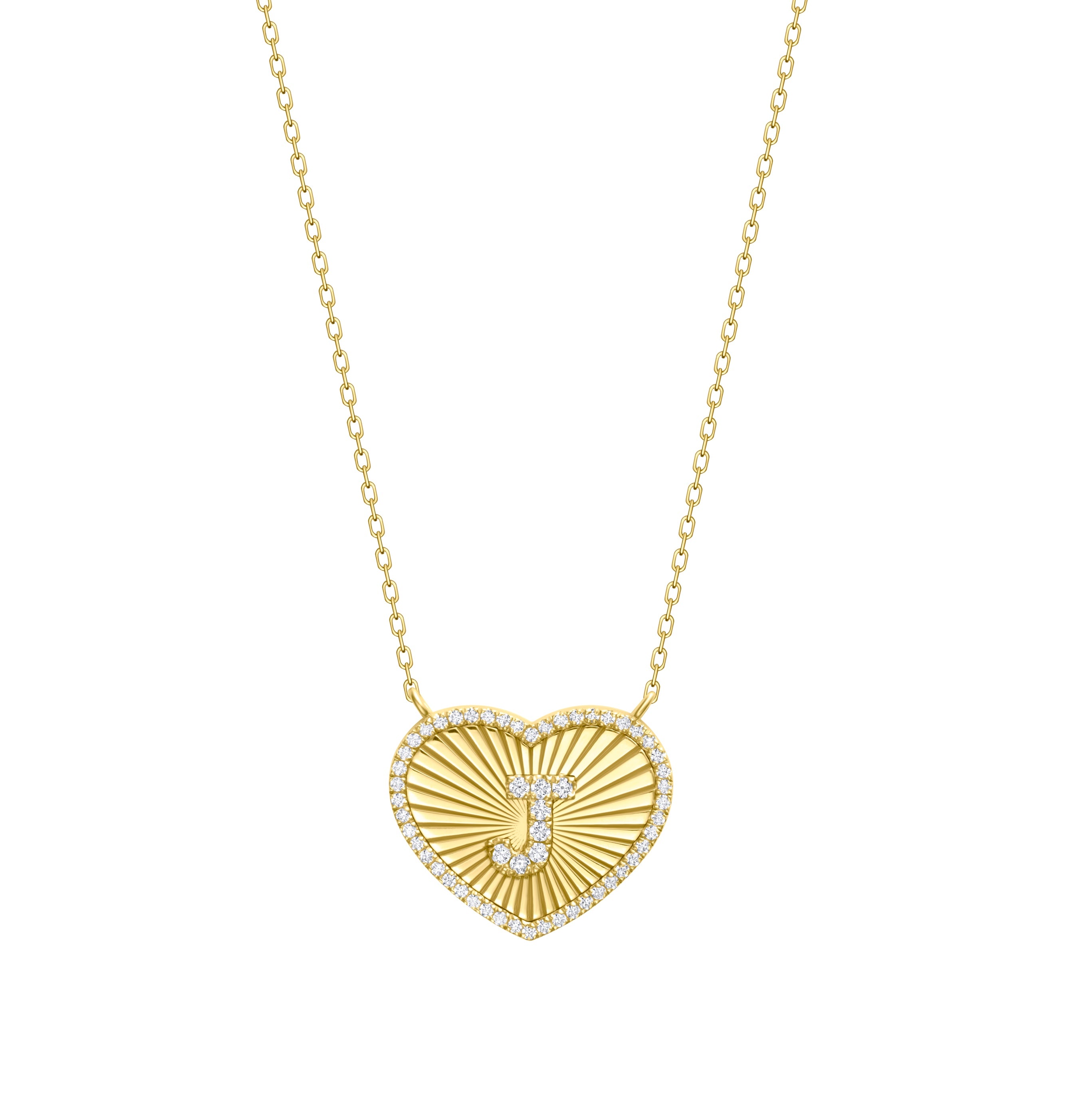 Cubic Zirconia Initial Fluted Heart Necklace