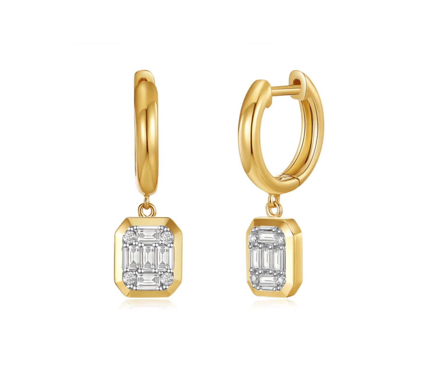 Bezel Set Baguette Diamond Huggie Earrings