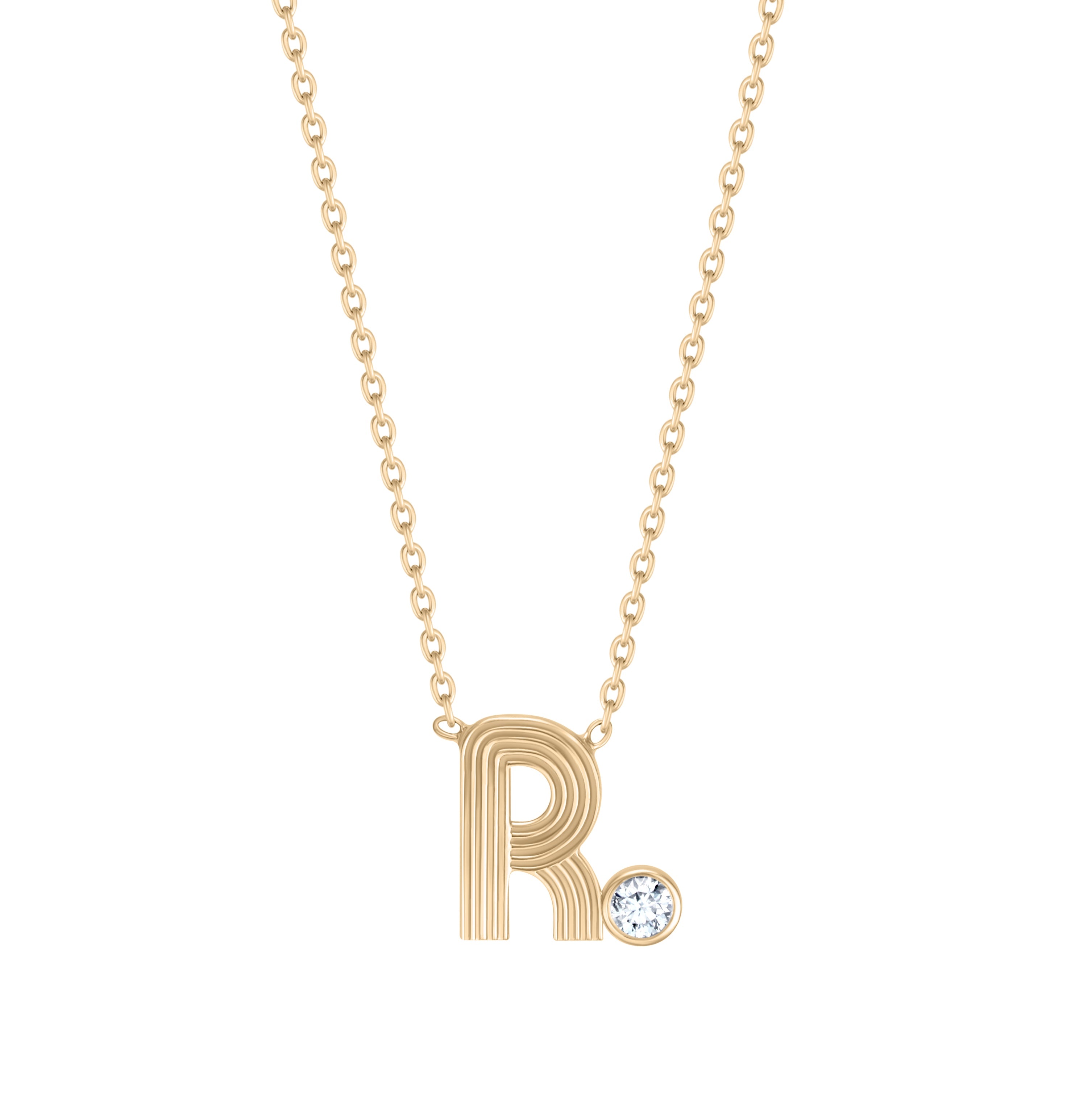 Retro Fluted Letter with Stone Accent Necklace