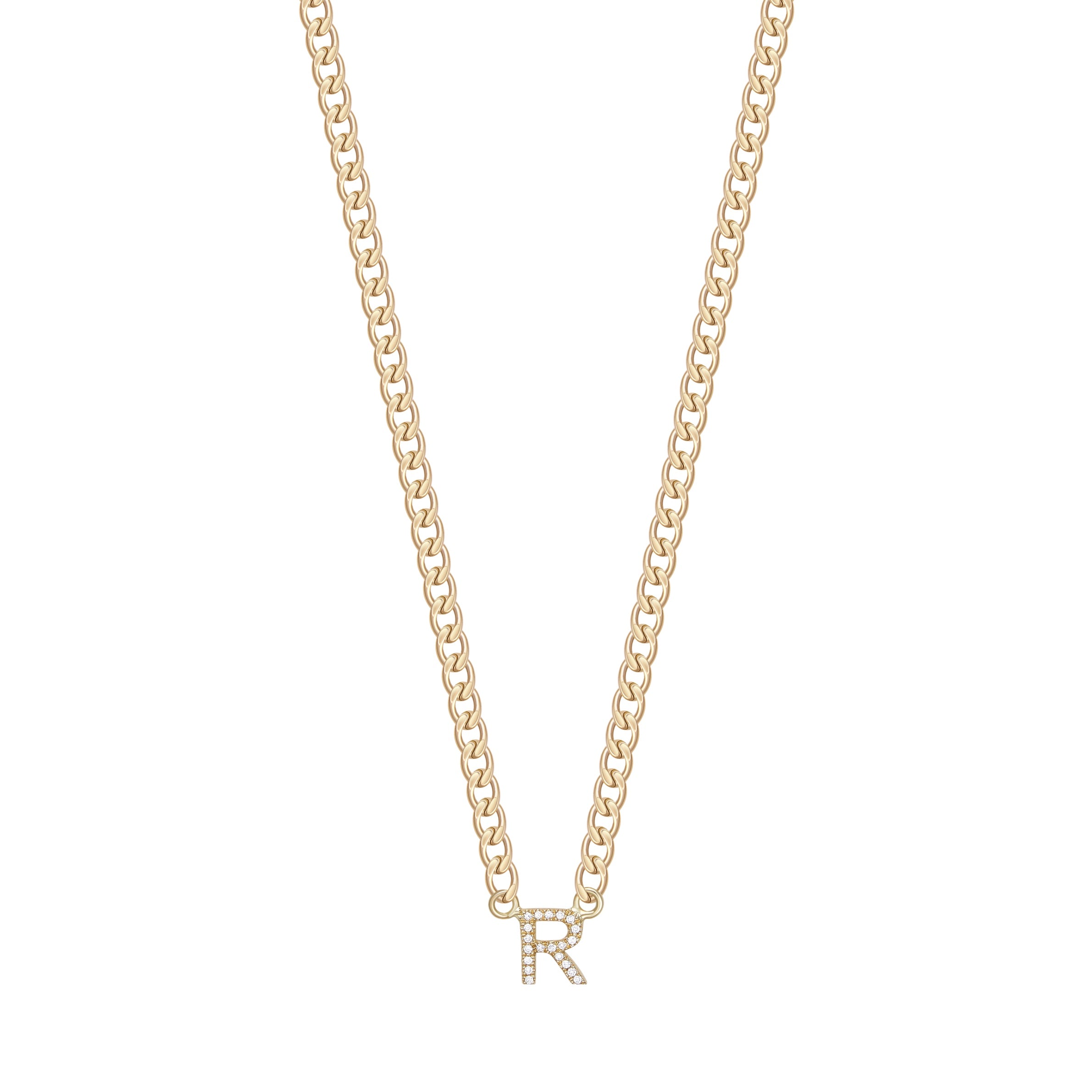 Small Cuban Link Diamond/Stone Letter Necklace