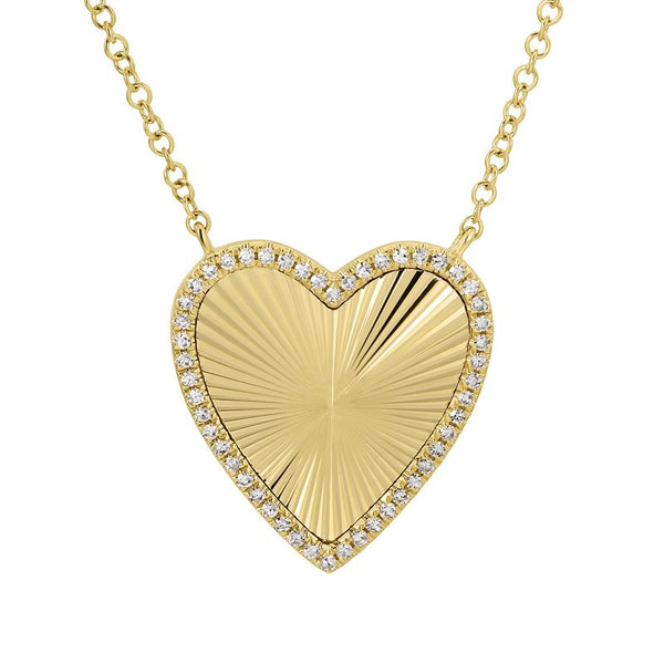 Diamond and Gold Fluted Heart Charm