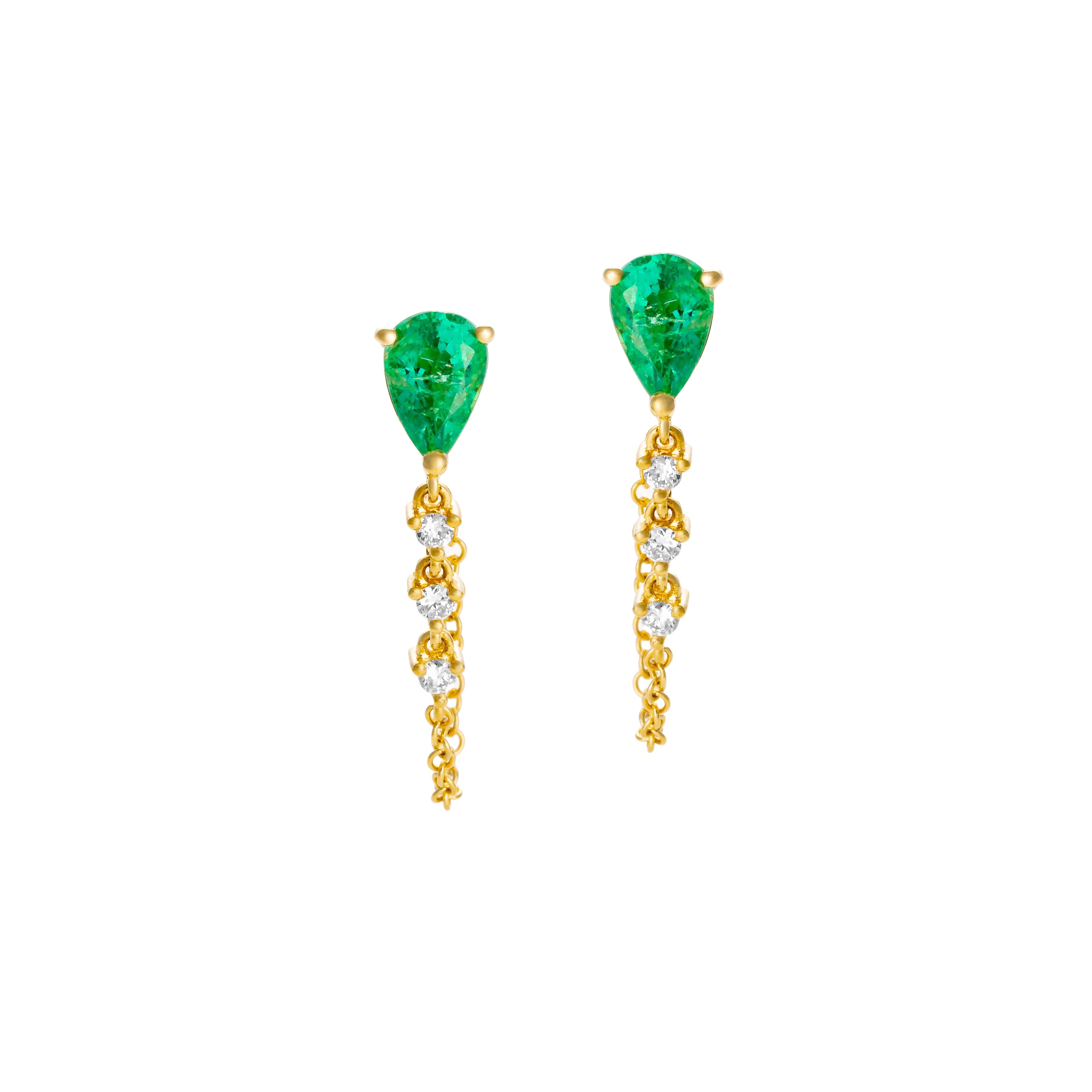 Emerald and Diamond Chain Link Earring