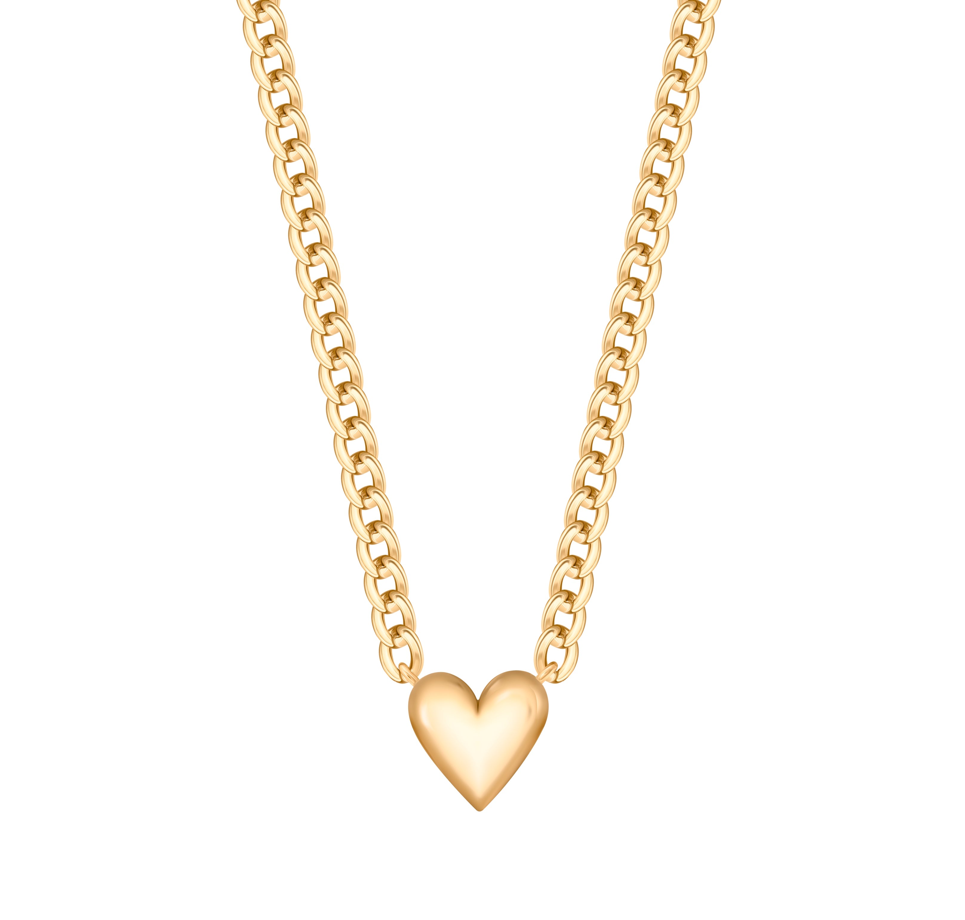Puffy Heart Cuban Link Chain Necklace
