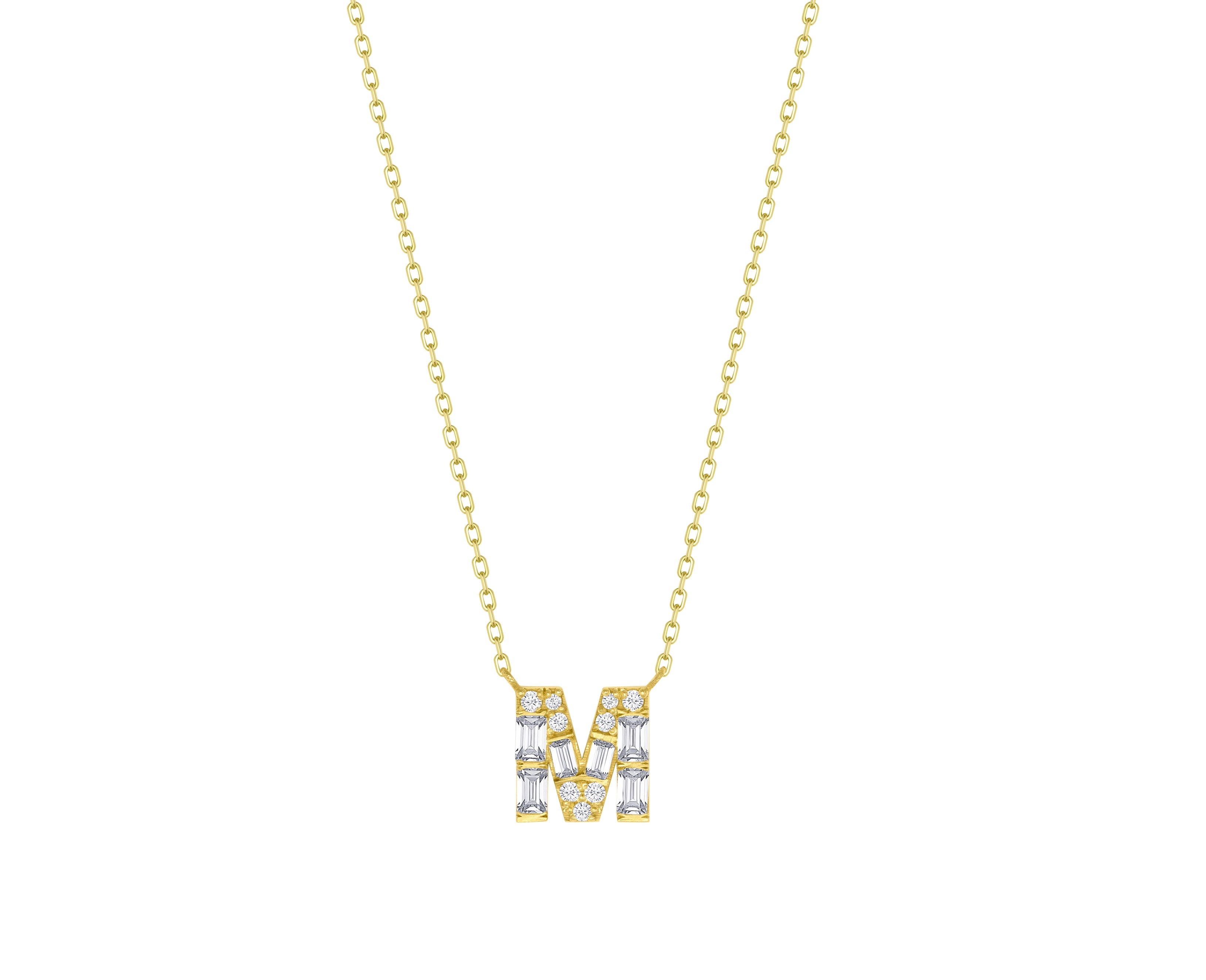 Baguette and Round Diamond Initial Necklace