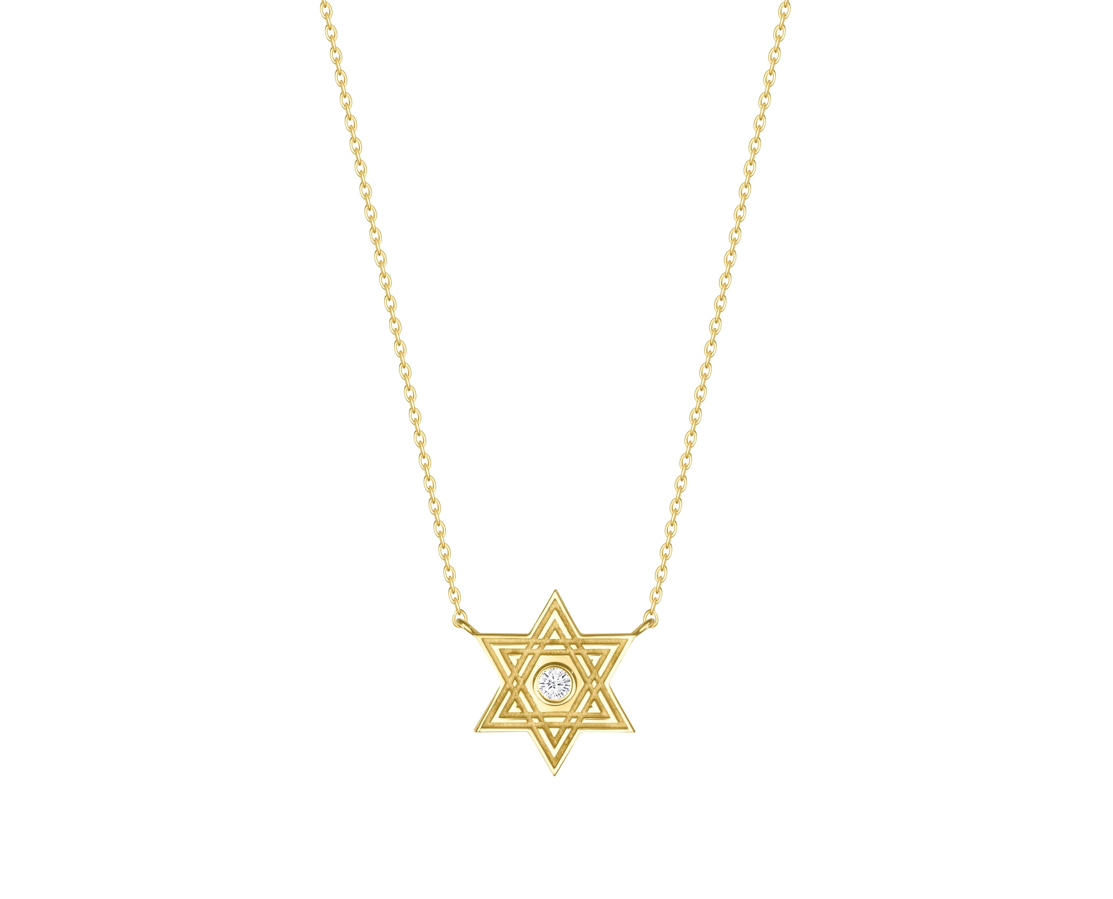 Retro Fluted Gold and Diamond Jewish Star Necklace