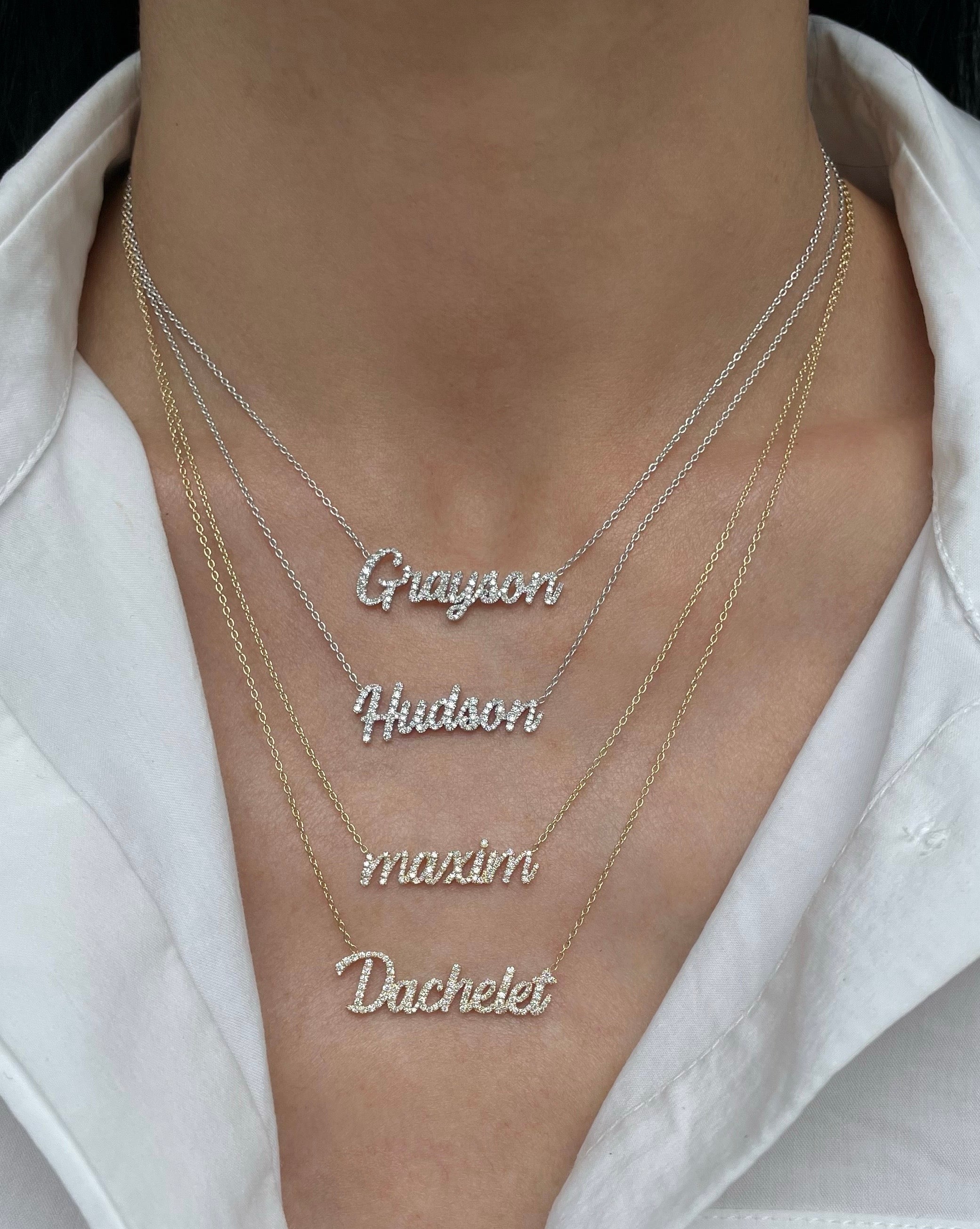 Diamond Pendant Custom Font Chain Small Script Diamond Name