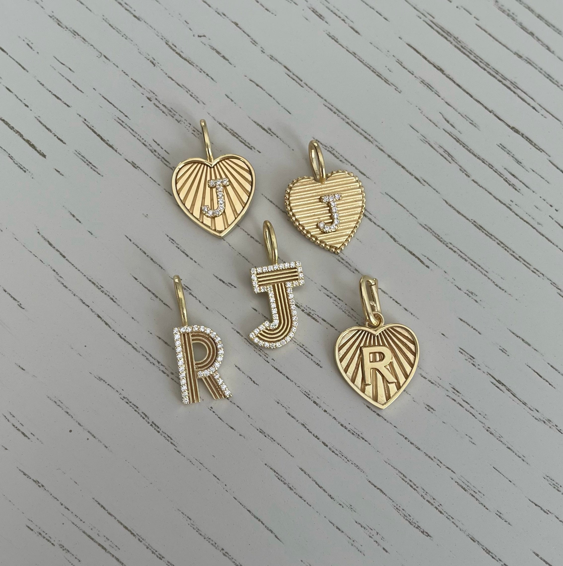 Fluted Heart Letter Charm