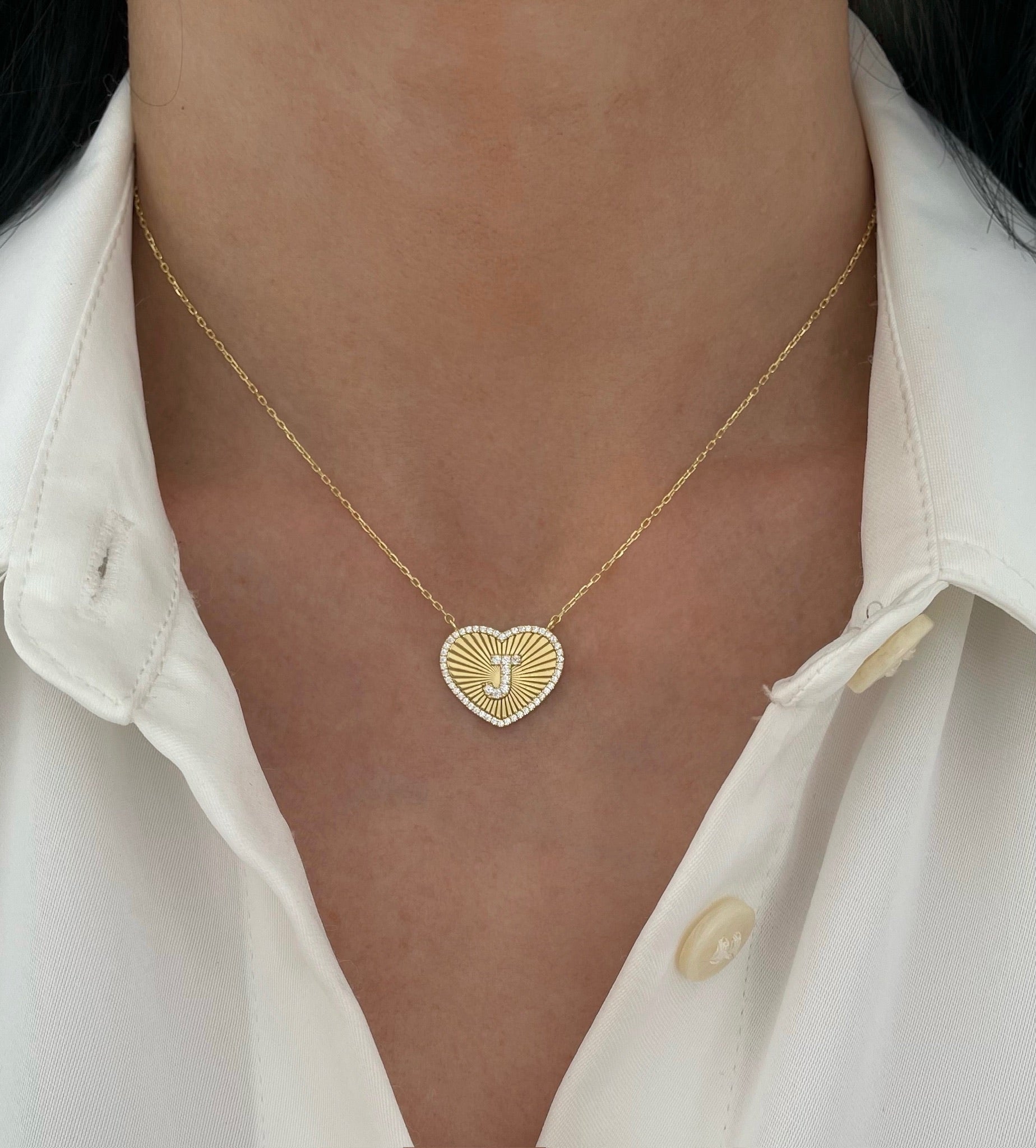 Diamond Initial Fluted Heart Necklace