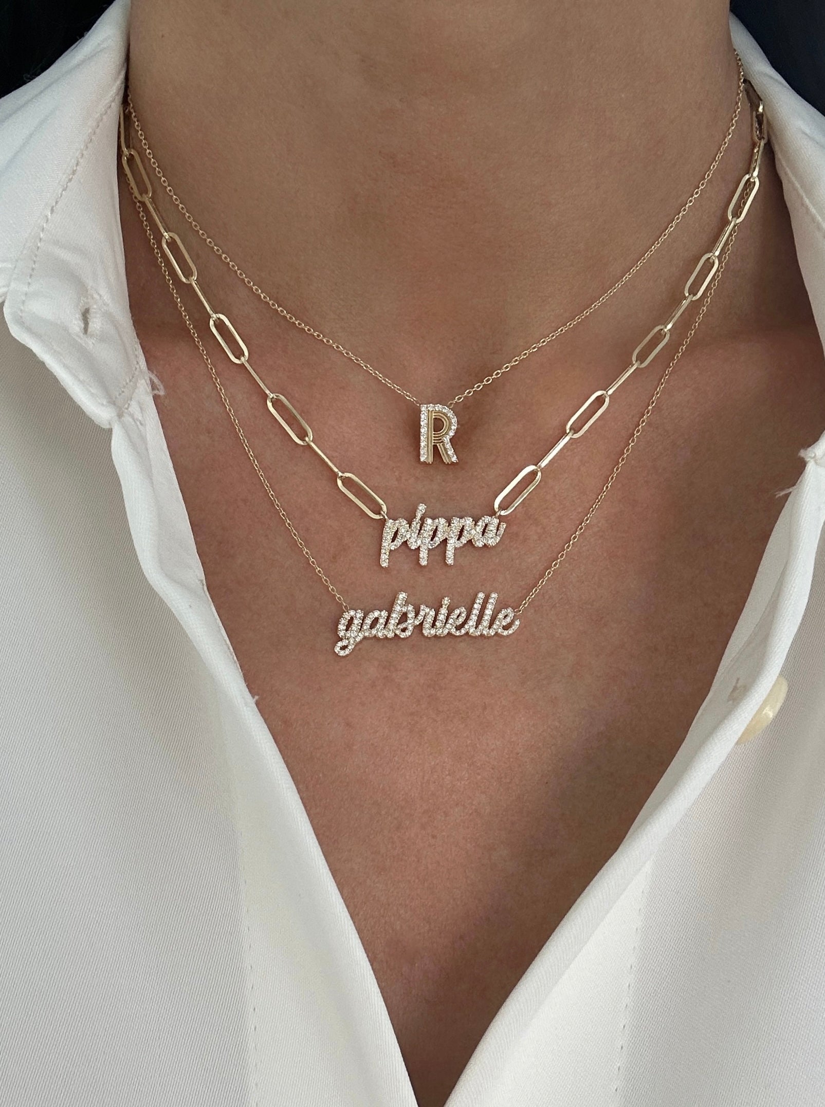 Paper Clip Diamond Name Necklace