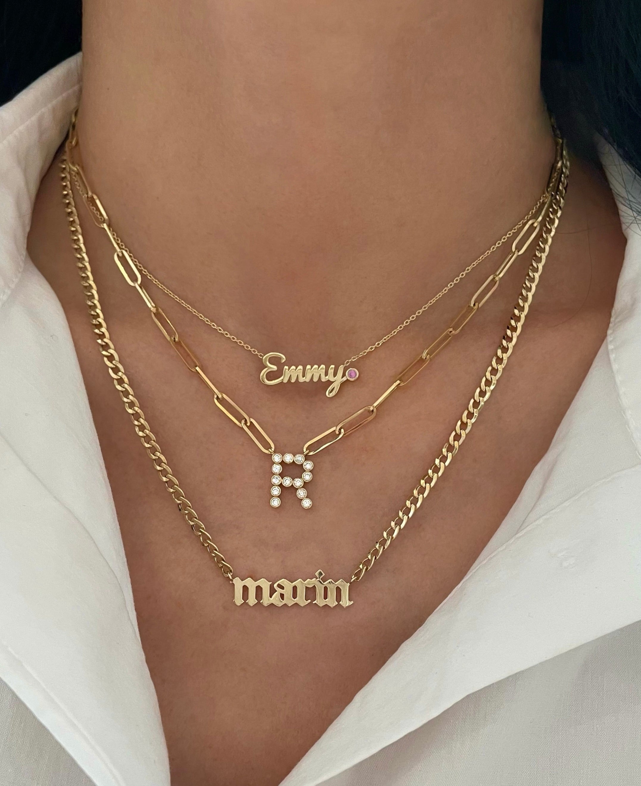 Bezel Set Diamond Initial/Number Necklace