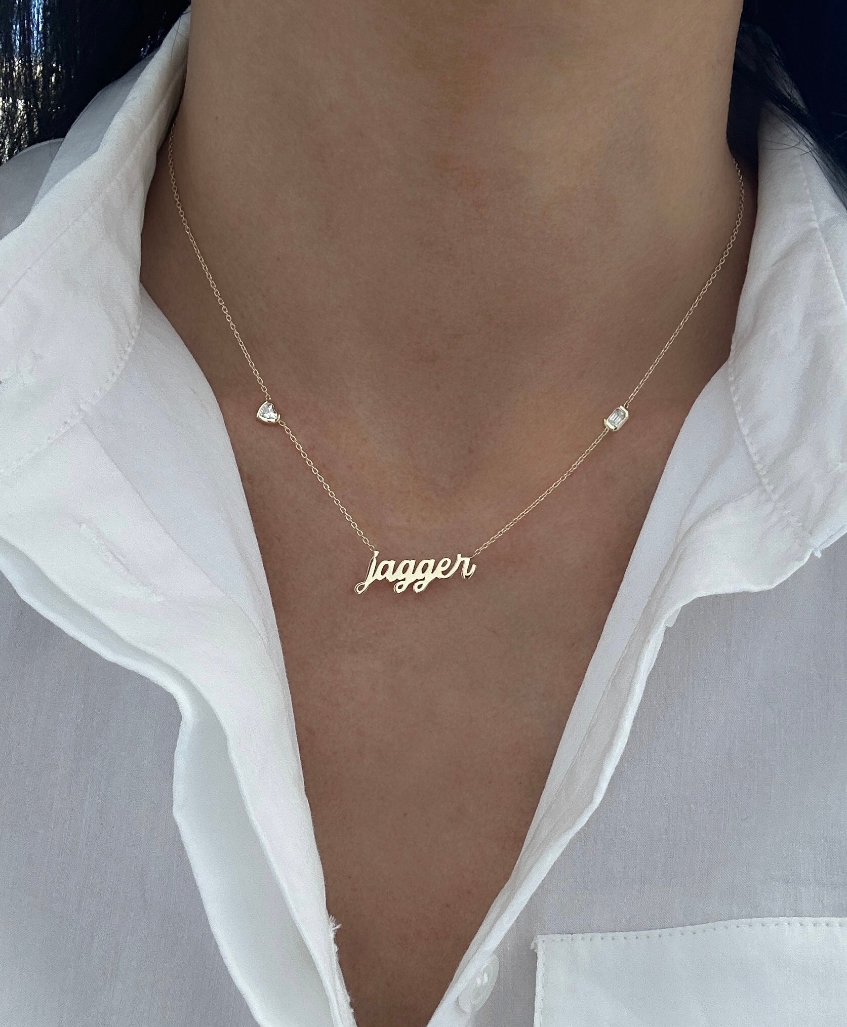 Small Name Necklace with Diamond Accent Stones