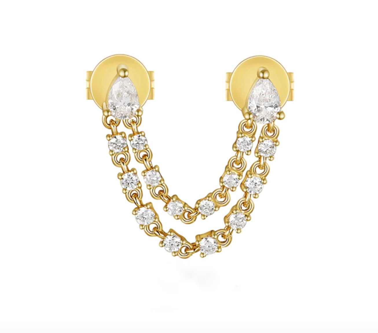 Pear Diamond Double Chain Earring