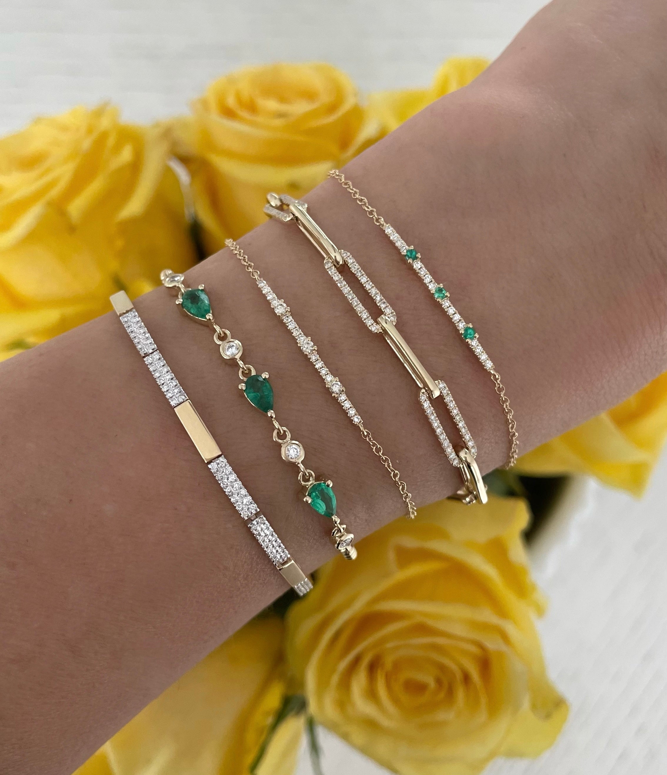 Emerald Pear and Round Diamond Bracelet