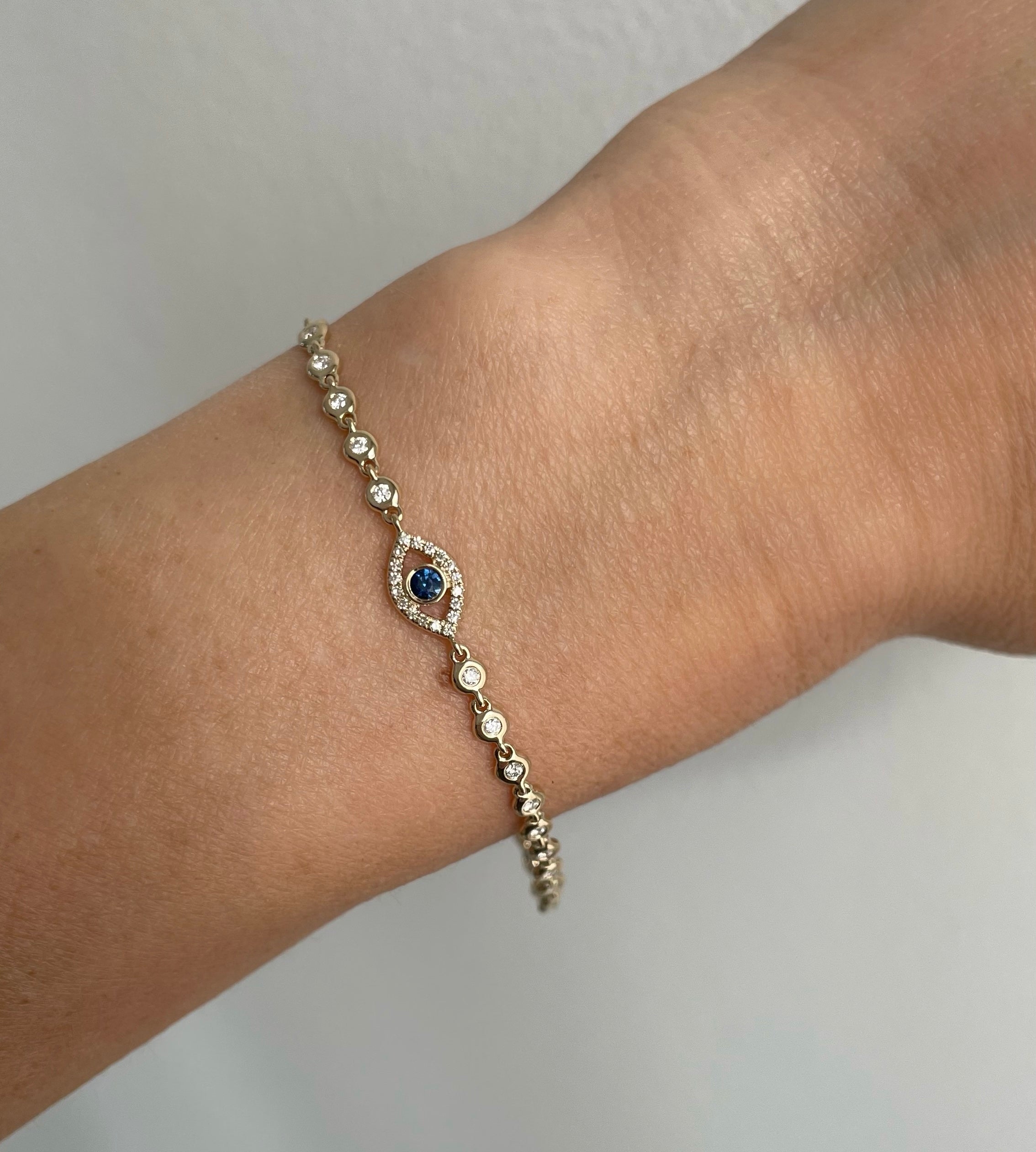 Bezel and Sapphire Evil Eye Bracelet