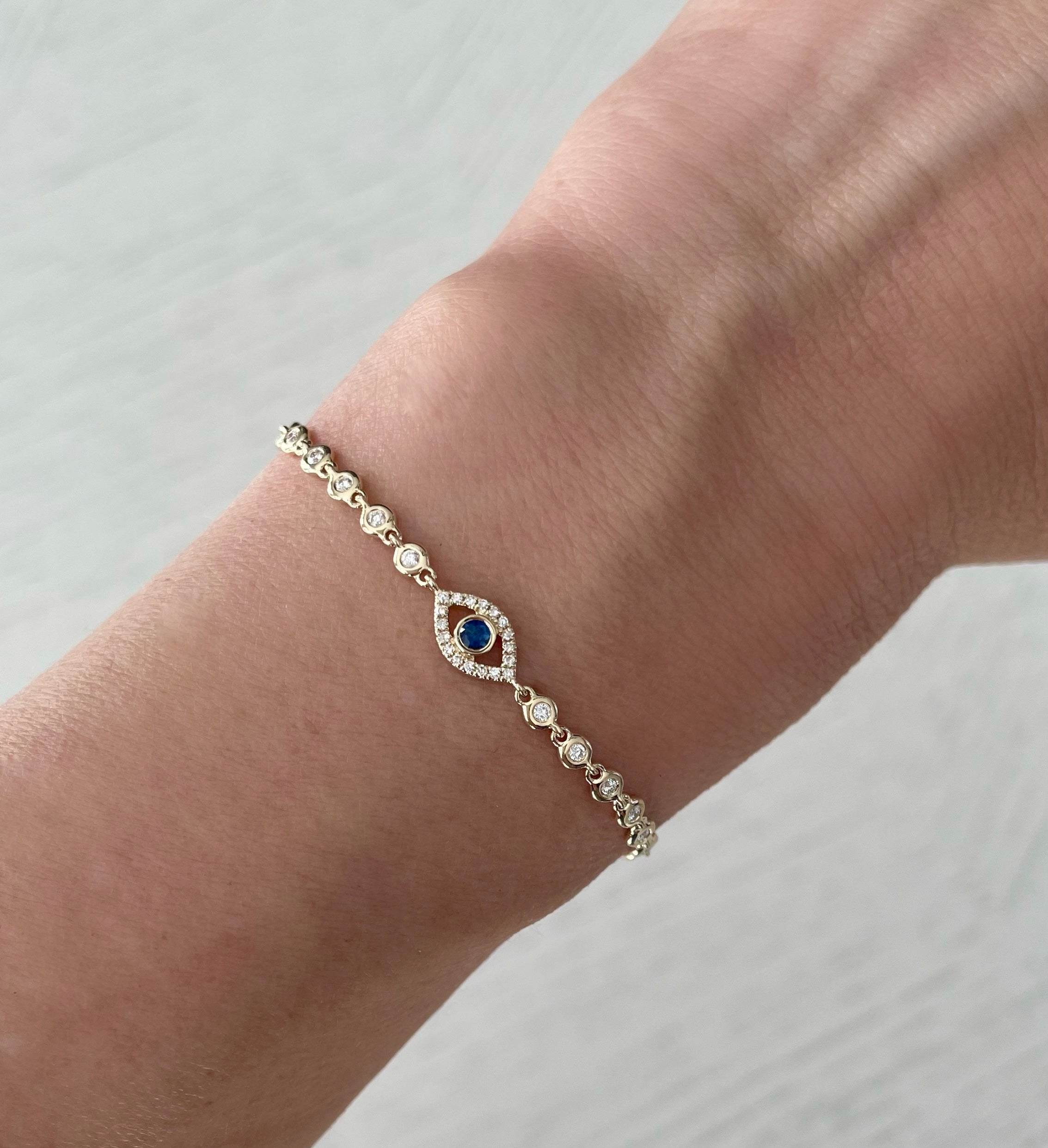 Bezel and Sapphire Evil Eye Bracelet