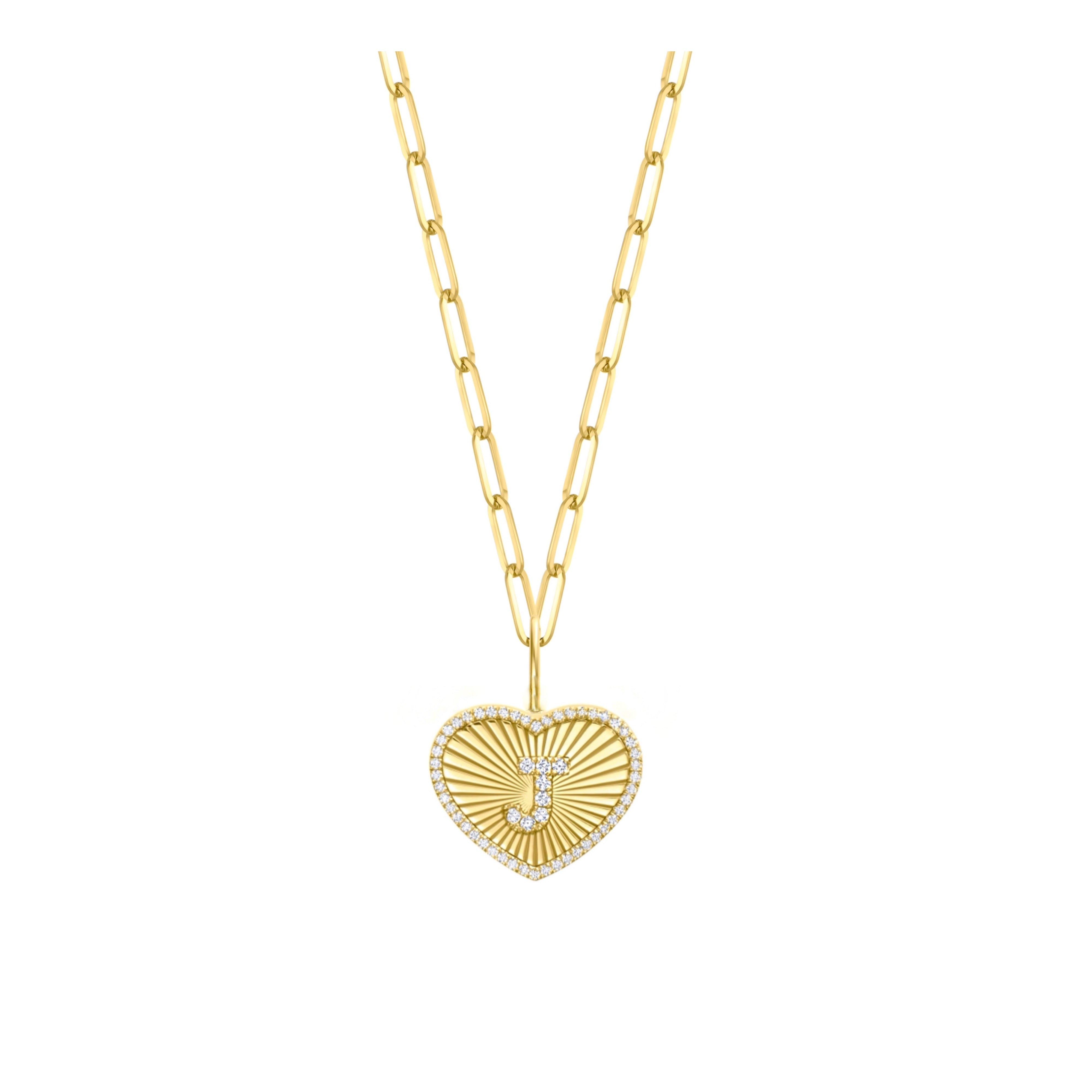 Cubic Zirconia Initial Fluted Heart Charm + Chain