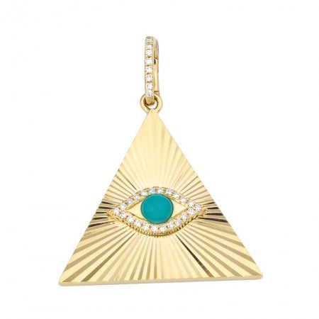 Fluted Triangle Charm with Evil Eye and Turquoise Accent