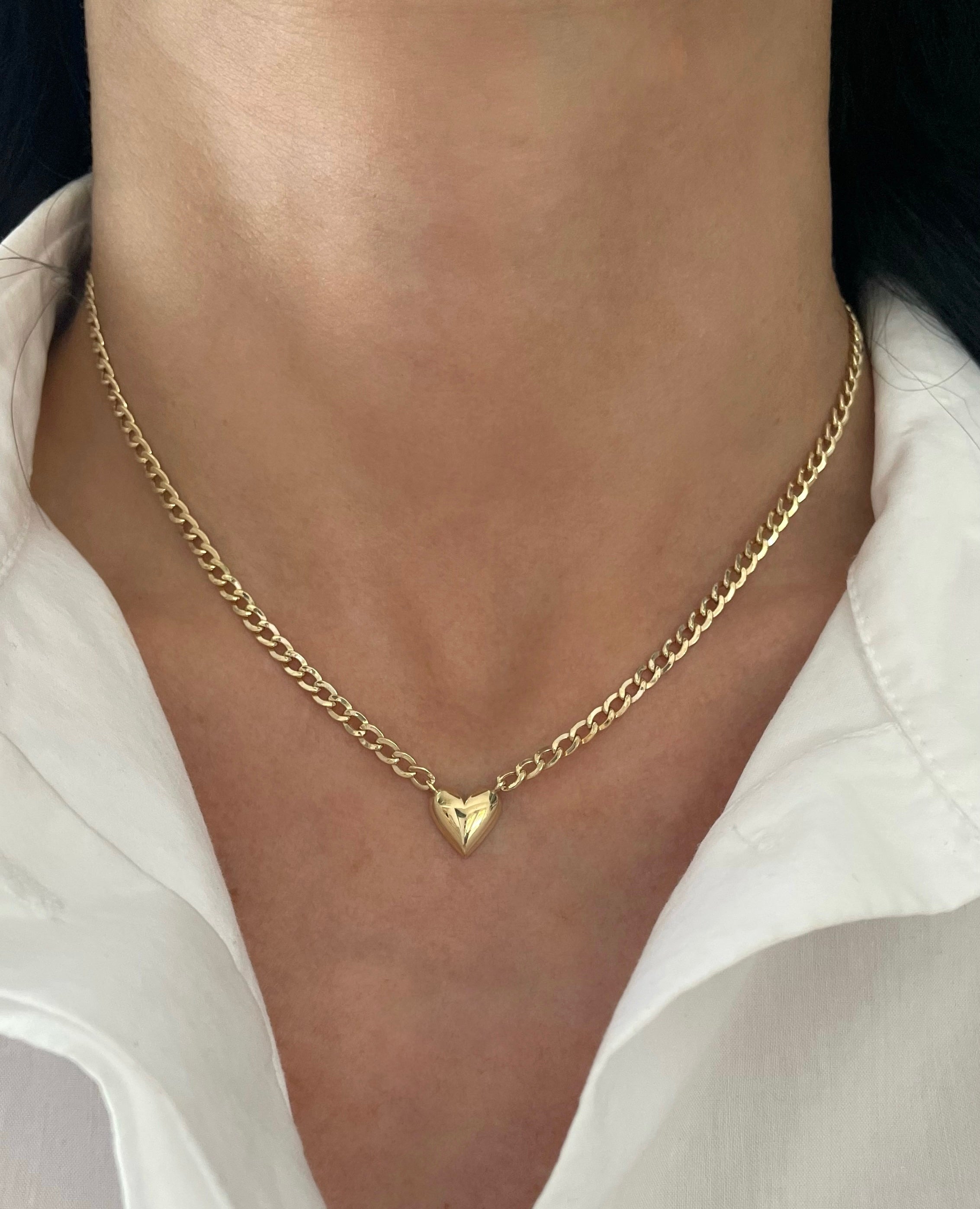 Puffy Heart Cuban Link Chain Necklace