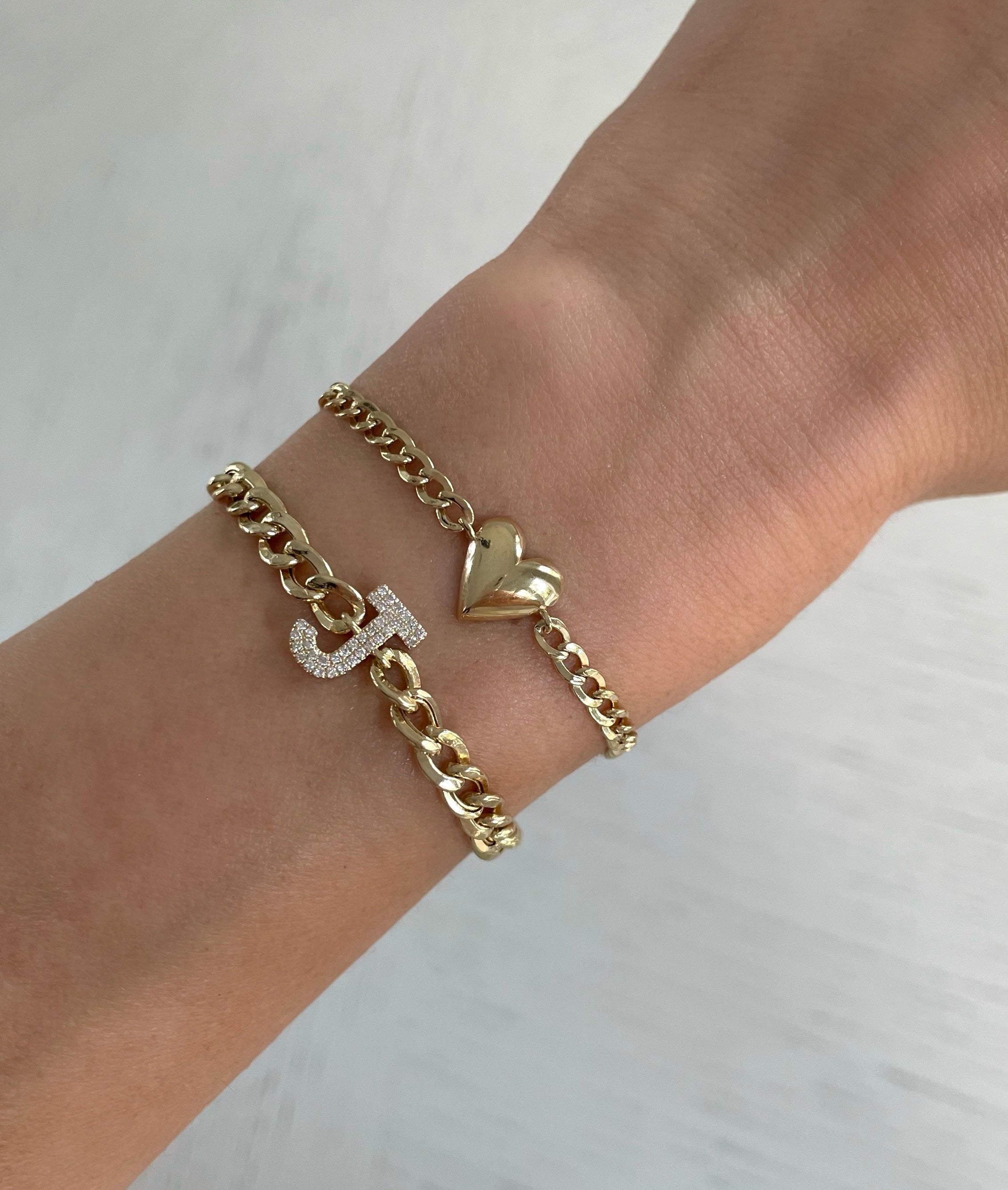 Puffy Heart Cuban Link Chain Bracelet