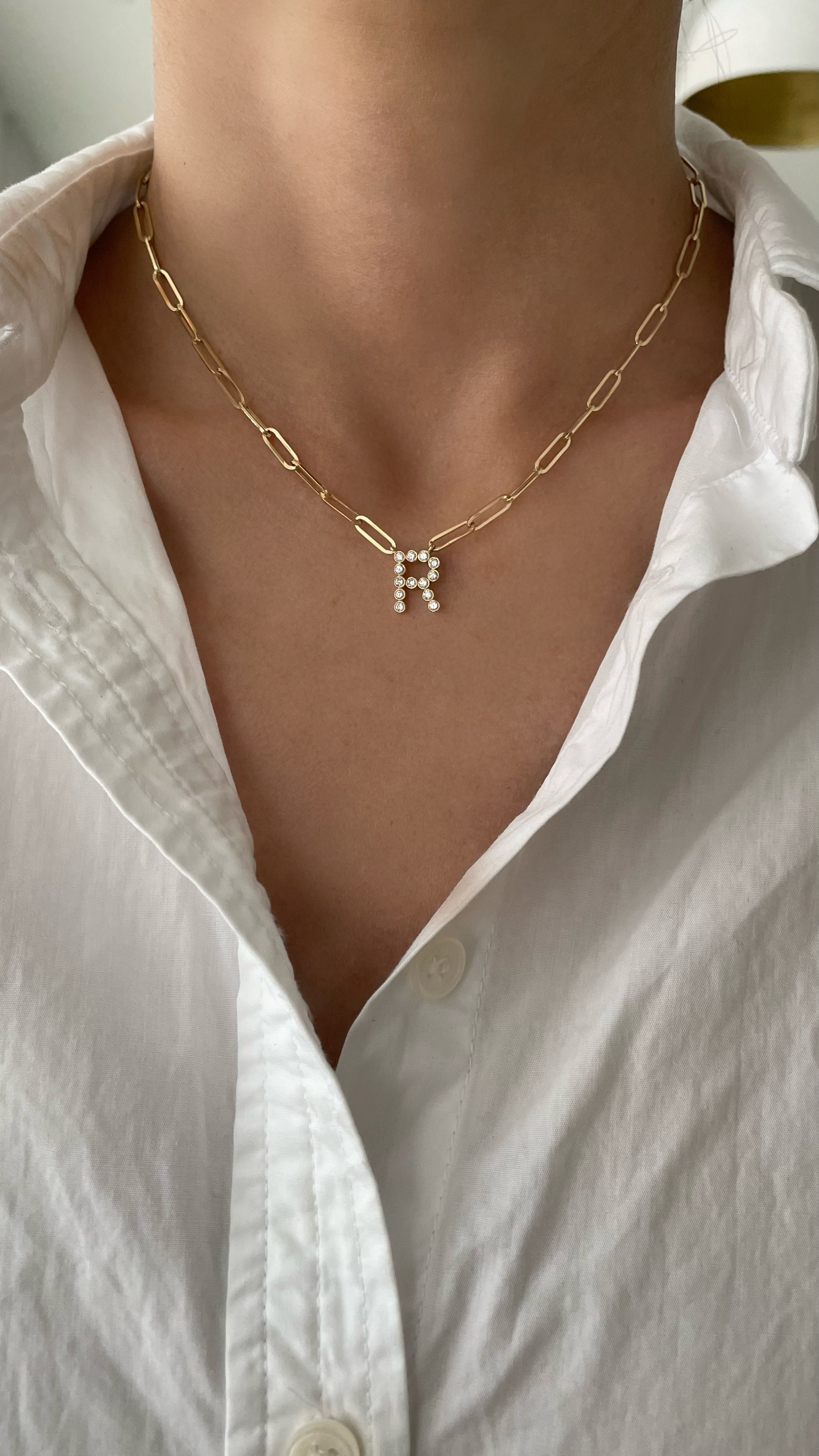Bezel Set Diamond Initial/Number Necklace