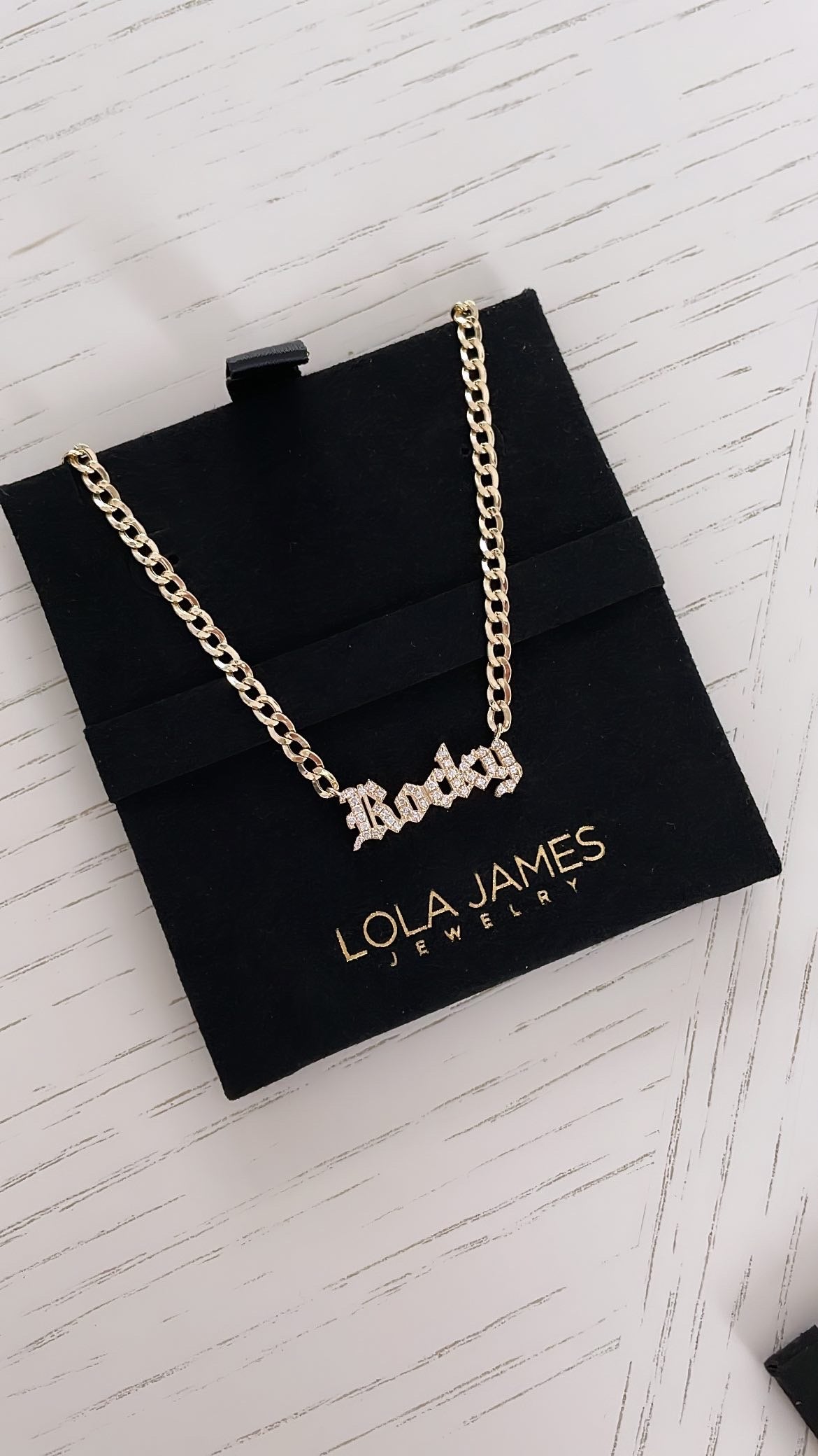 Small Curb Chain Diamond Gothic Name Necklace