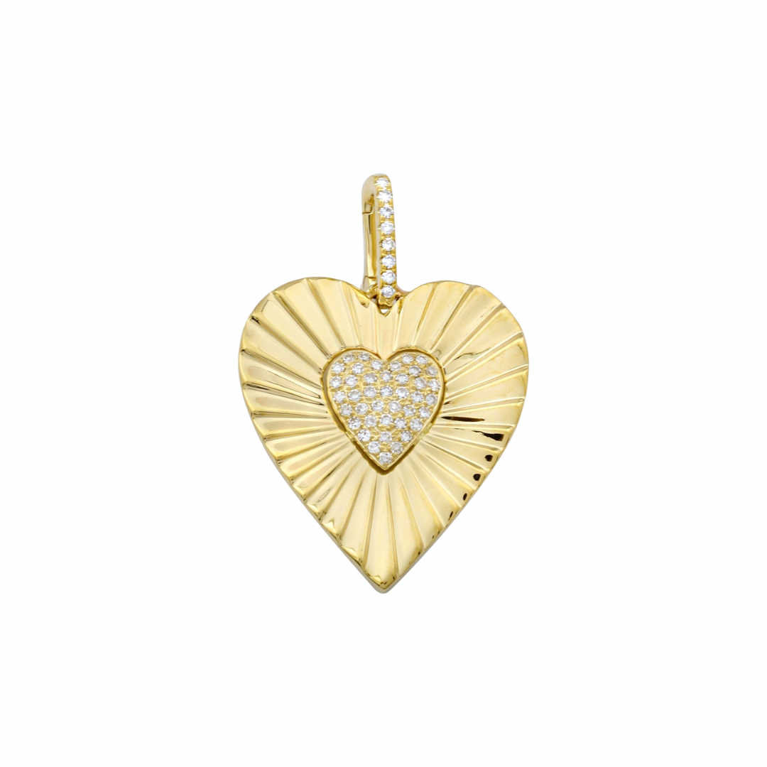 Diamond and Gold Fluted Heart Charm