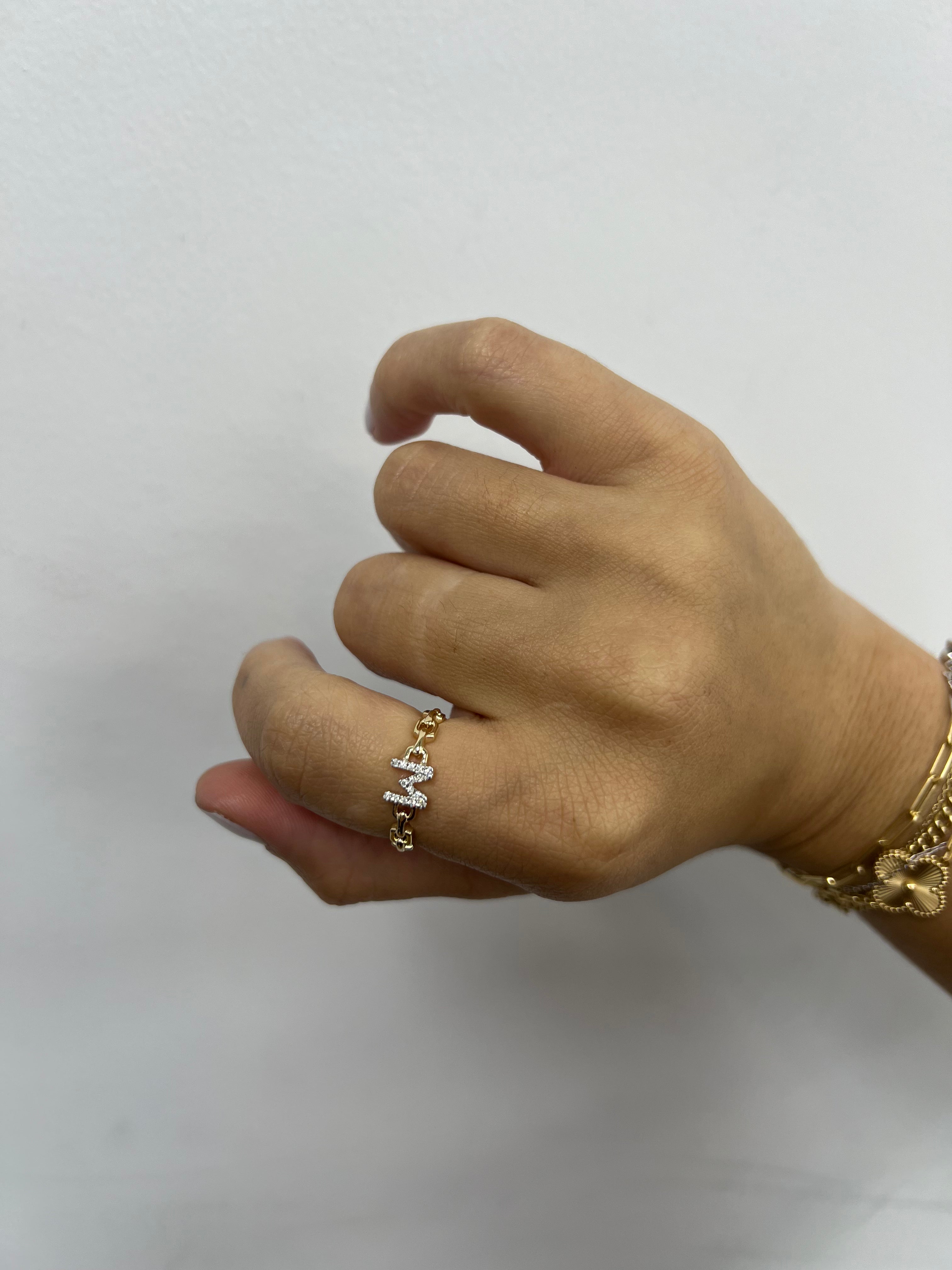 Chain Link and Diamond Letter Ring