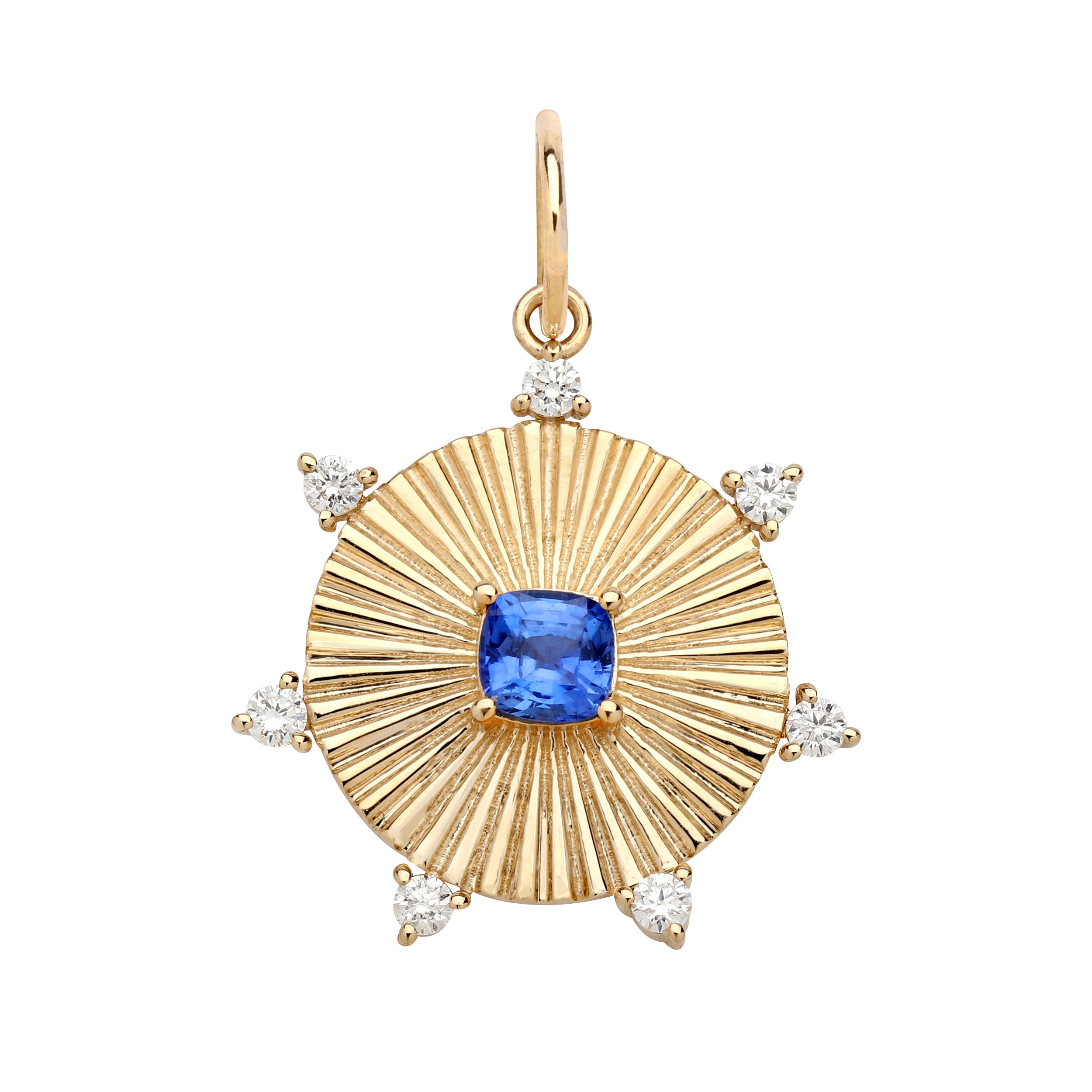 Diamond Fluted Round Disc with Sapphire Accent Stone