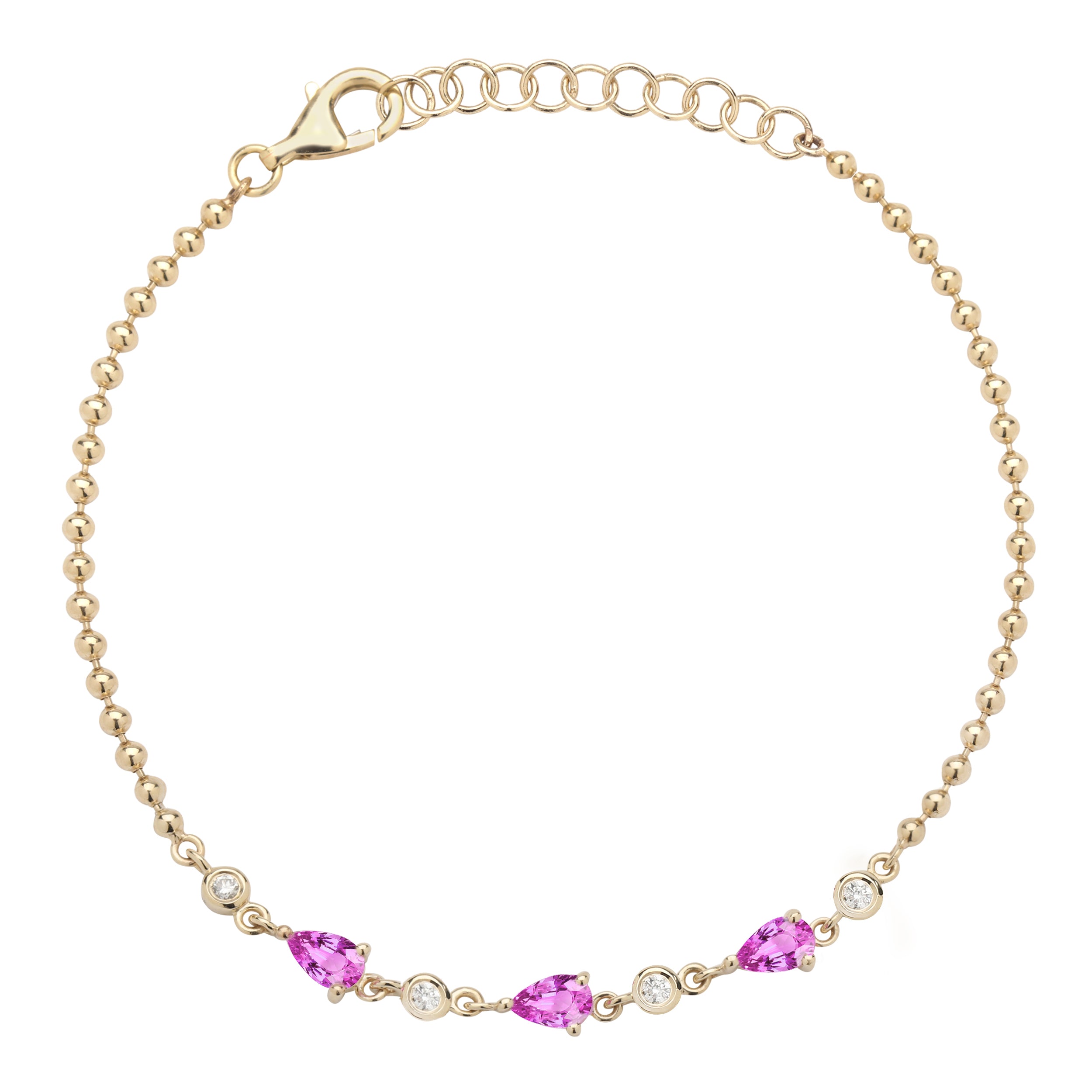 Pink Sapphire Pear and Round Diamond Bracelet