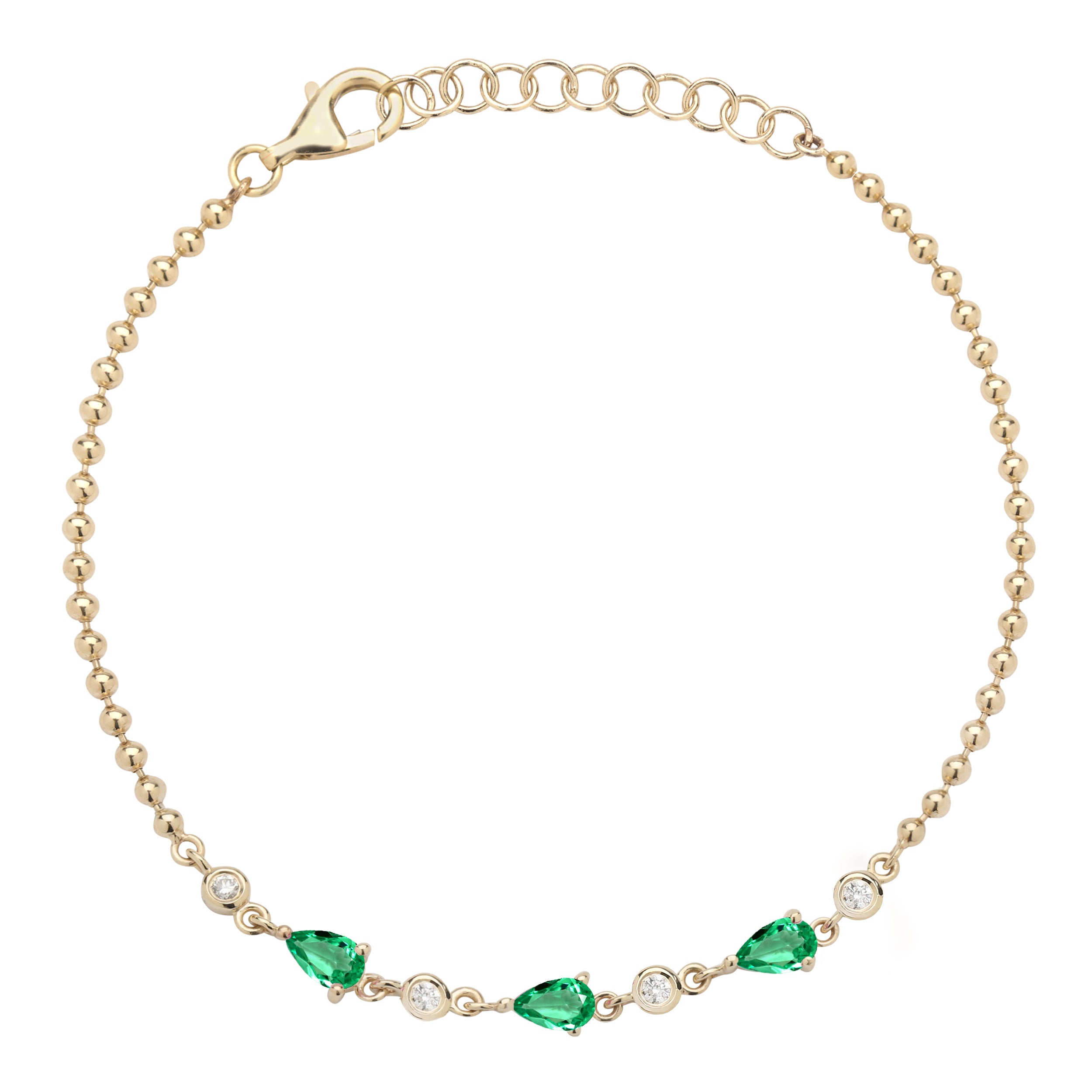 Emerald Pear and Round Diamond Bracelet