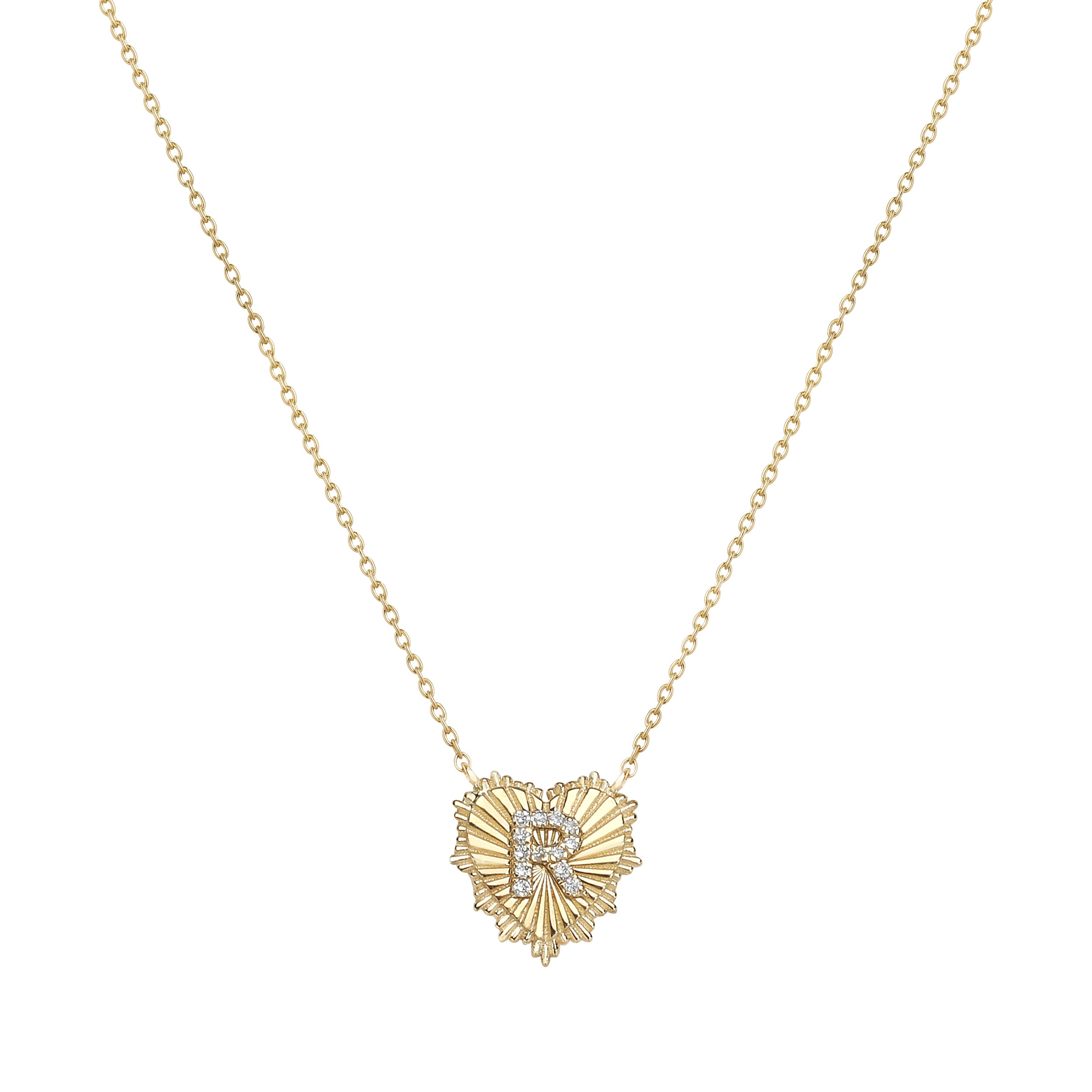 Fluted Heart Diamond Letter Necklace