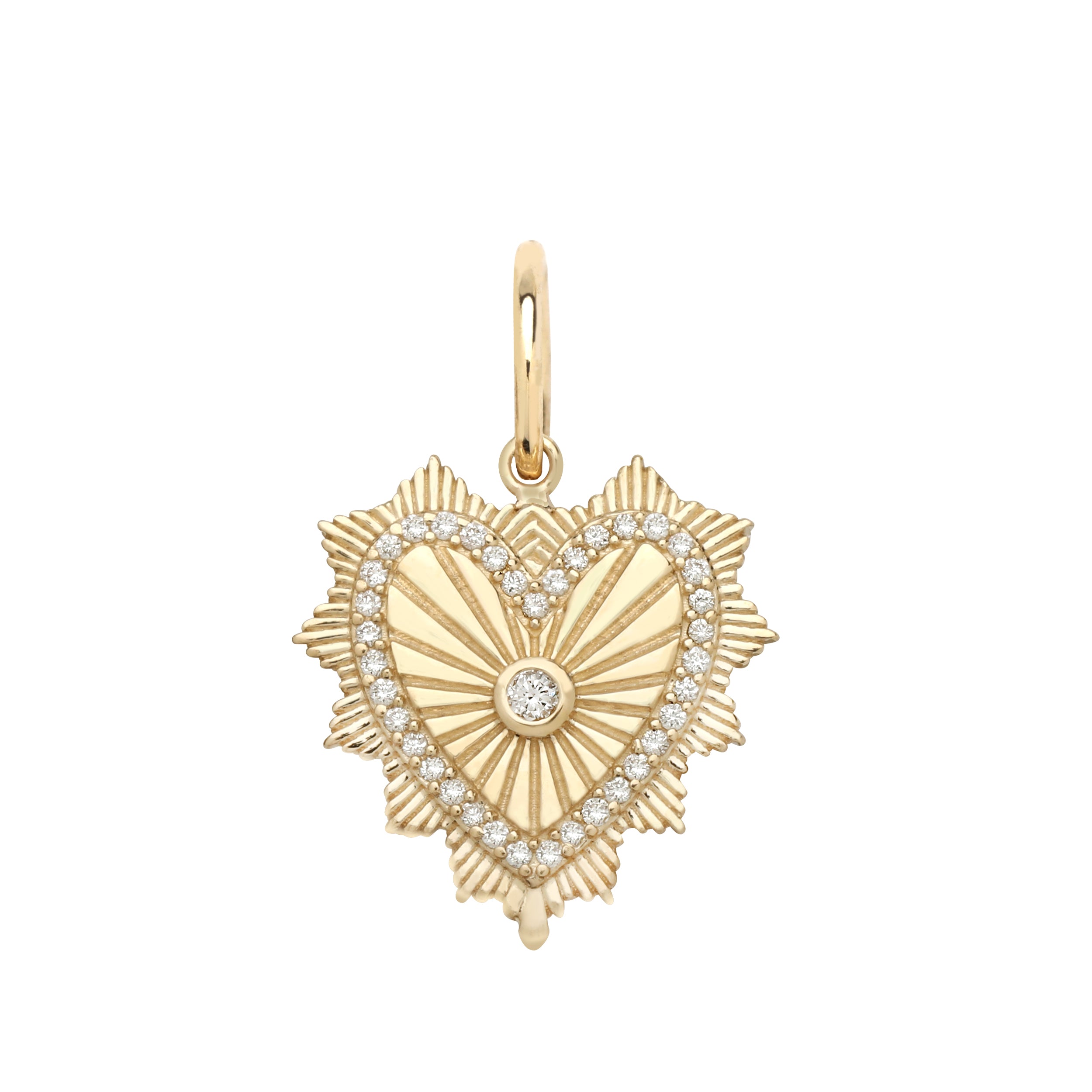 Fluted Gold and Diamond Heart Charm