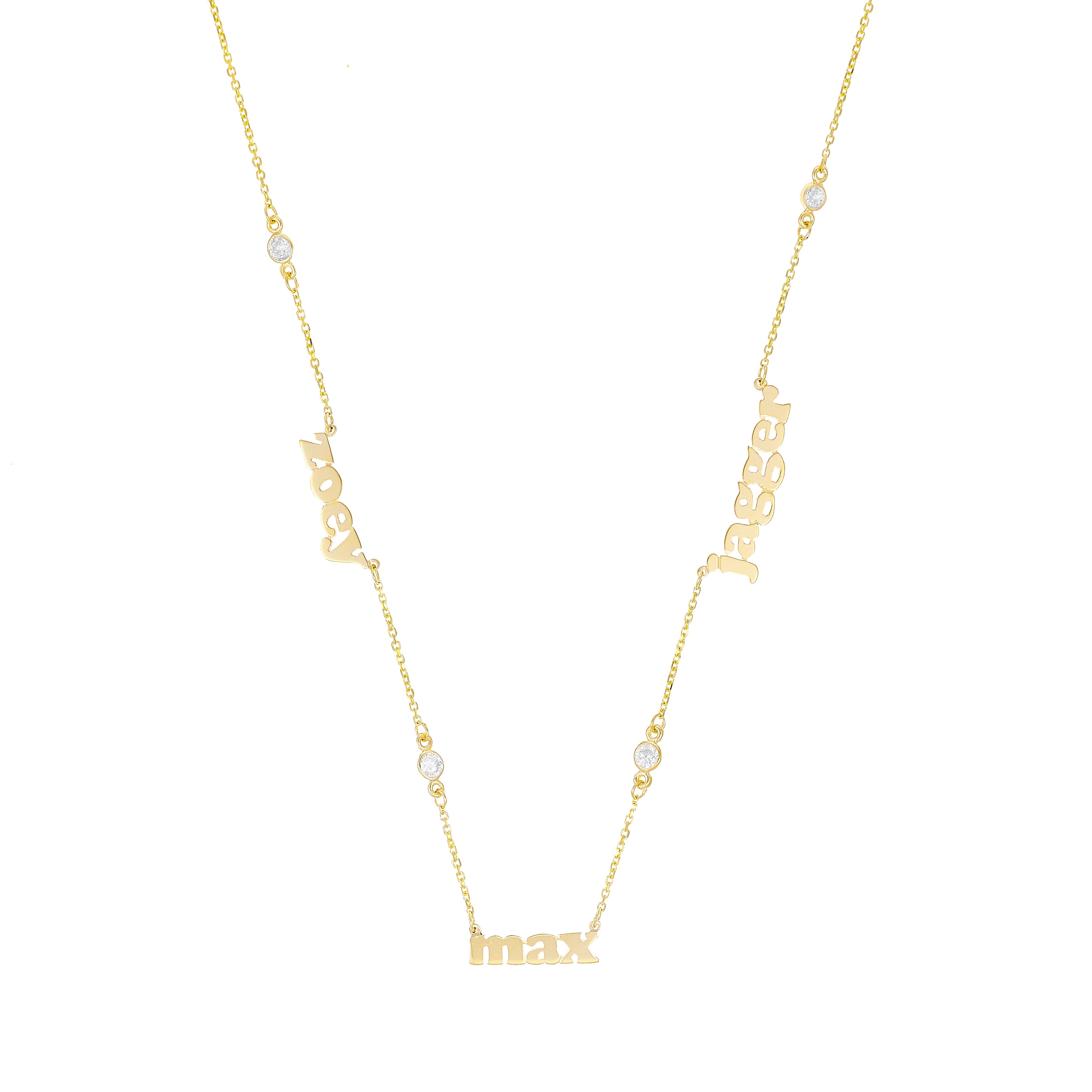 Mini Me Multi Name Short With Diamonds - 14K Gold Personalized Diamond Necklace - Lola James Jewelry