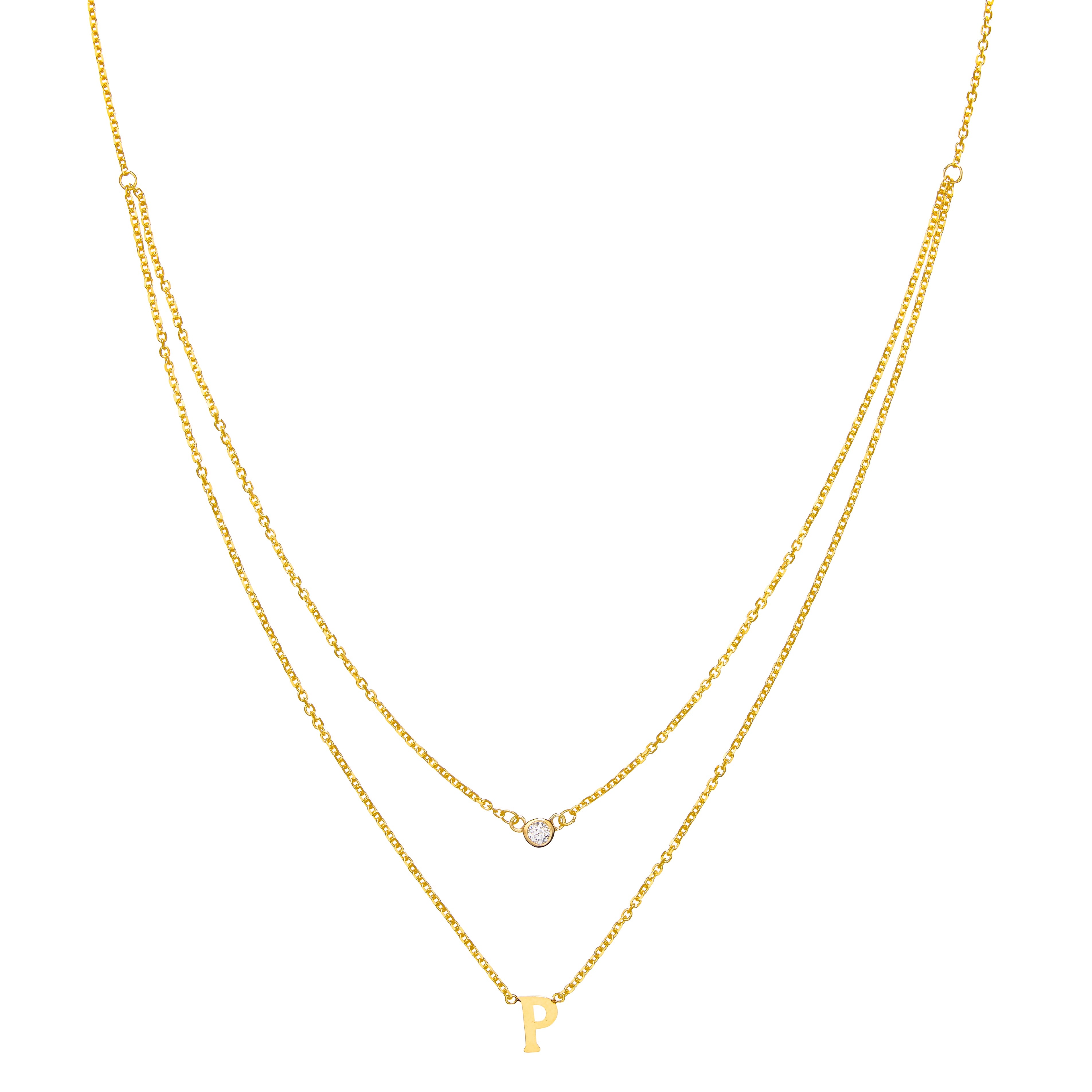Double Layer Diamond + Gold Initial