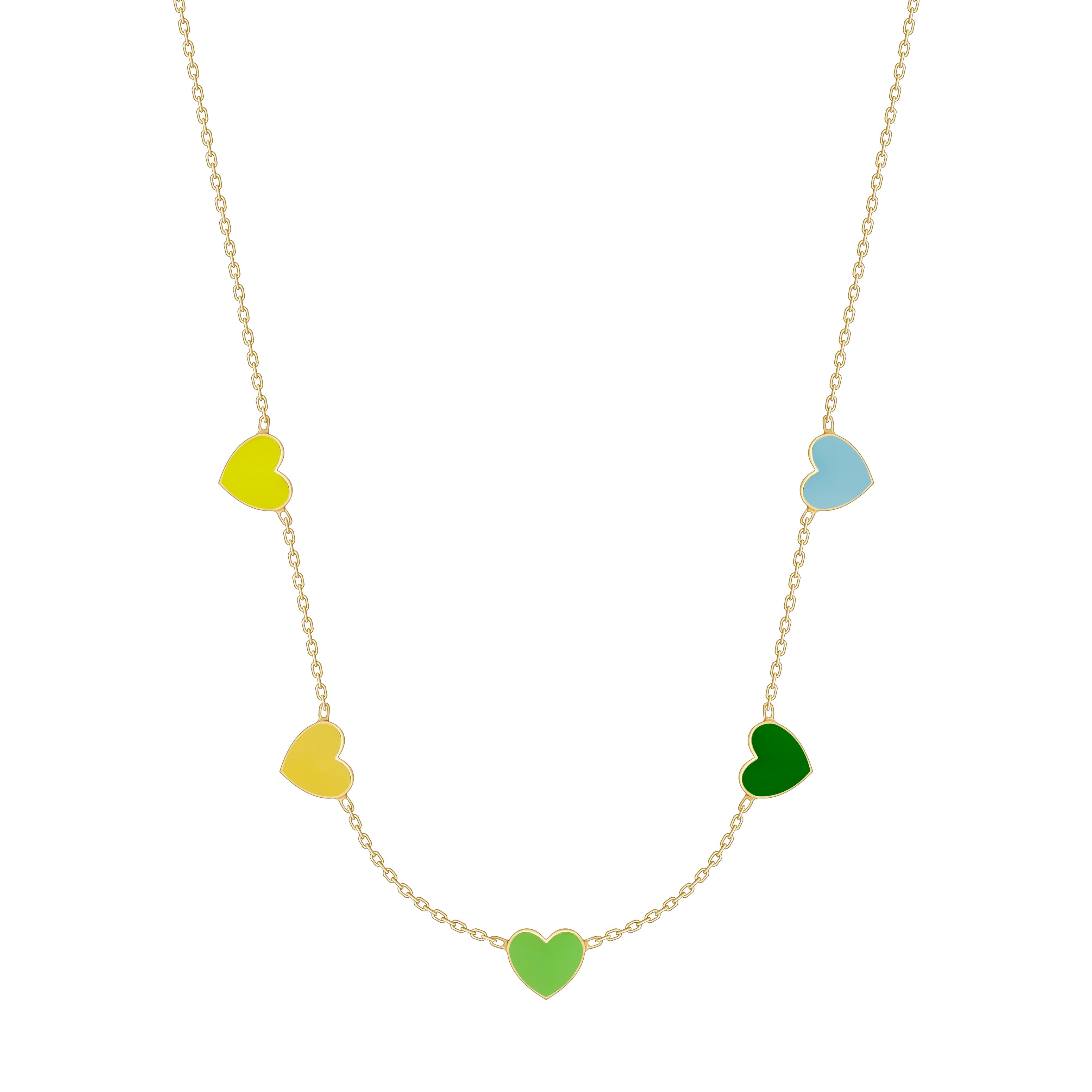 Multi Heart Enamel Necklace - 5 Hearts