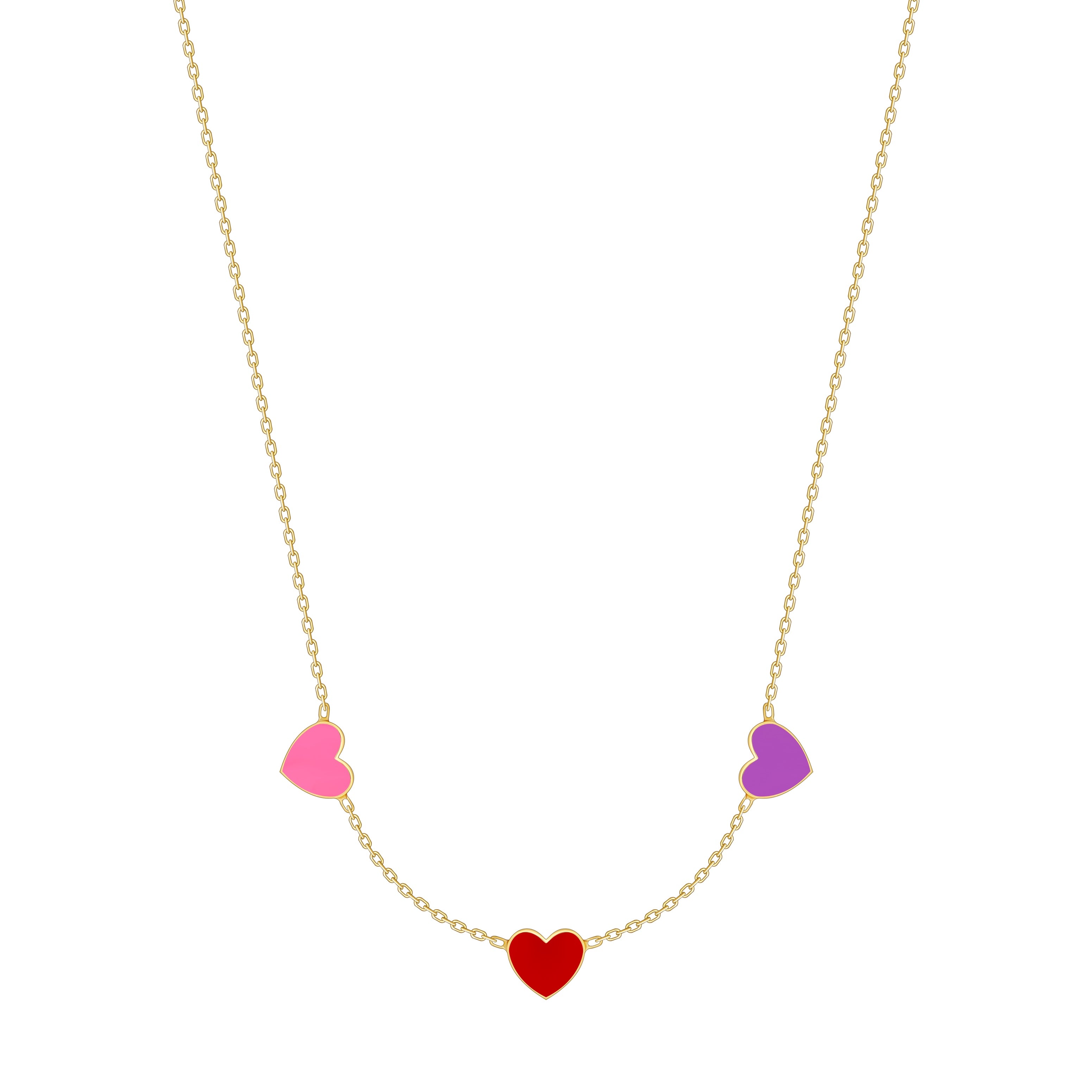 Multi Heart Enamel Necklace - 3 Hearts