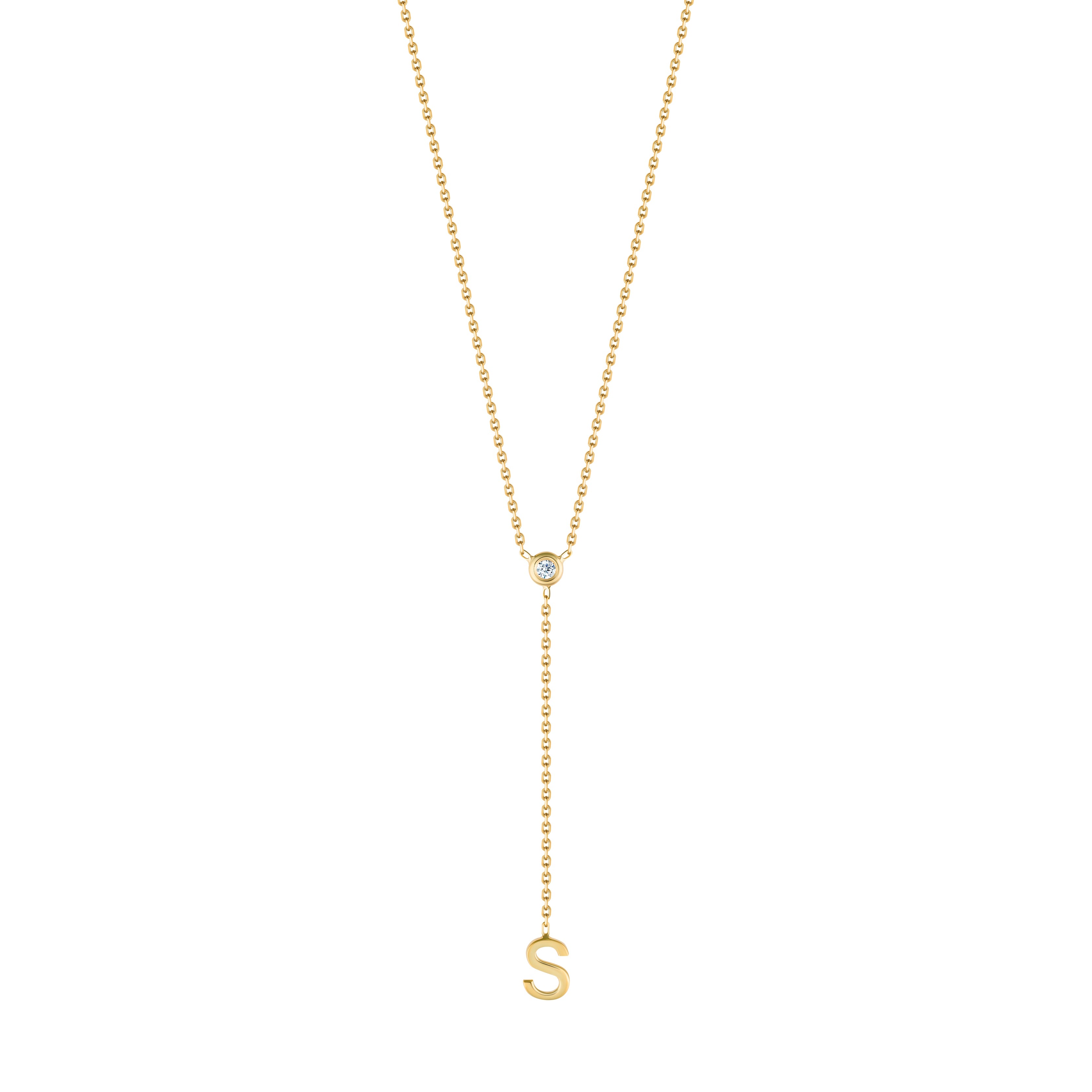 Stone and Letter Lariat Necklace