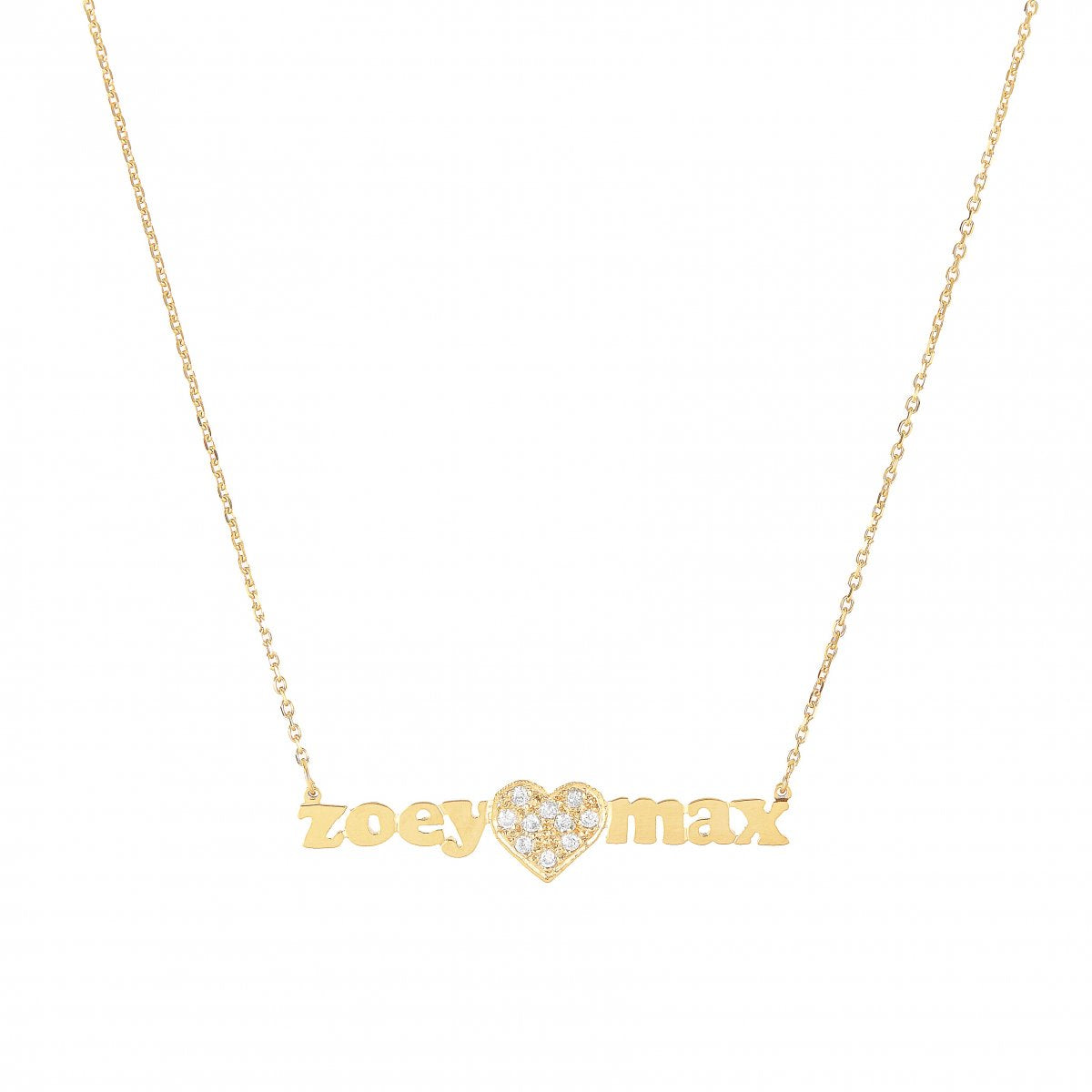 Mini Me Large Diamond Heart - Tiny Gold Name Necklace With Diamond Heart In Center - Lola James Jewelry