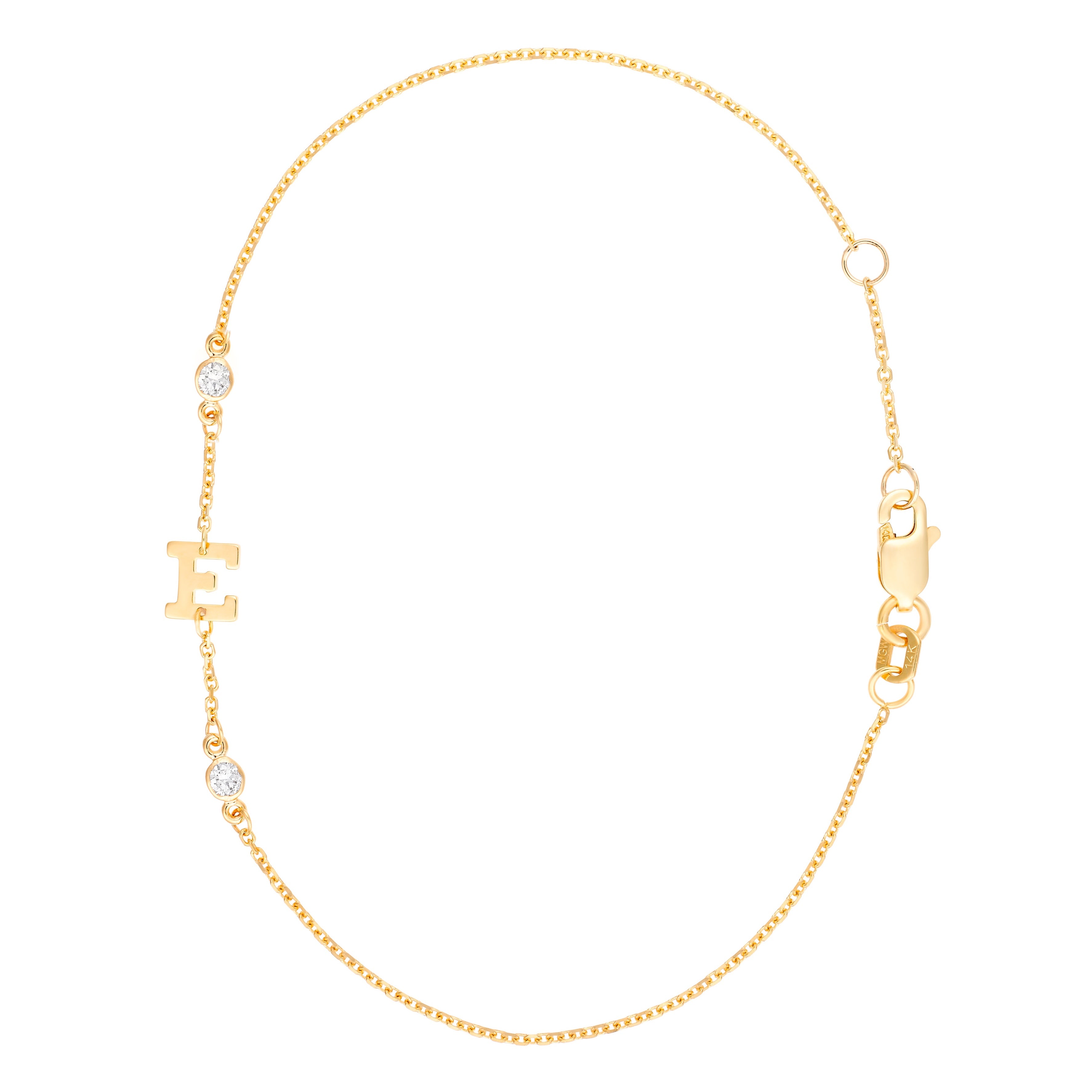 Gold Rush- Diamond single initial with Two Diamond Accents in Chain- Lola James Jewelry 