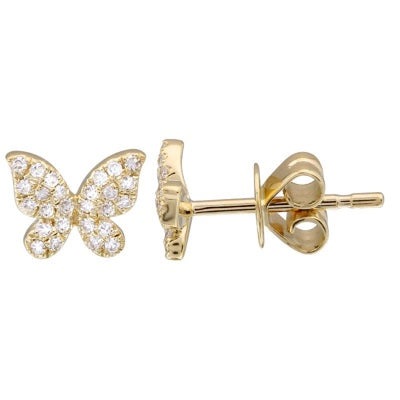 Mini Diamond Butterfly Stud - 14K Yellow Gold and Diamond Stud Earrings - Lola James Jewelry