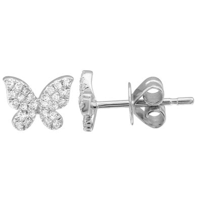 Mini Diamond Butterfly Stud - 14K White Gold and Diamond Stud Earring - Lola James Jewelry