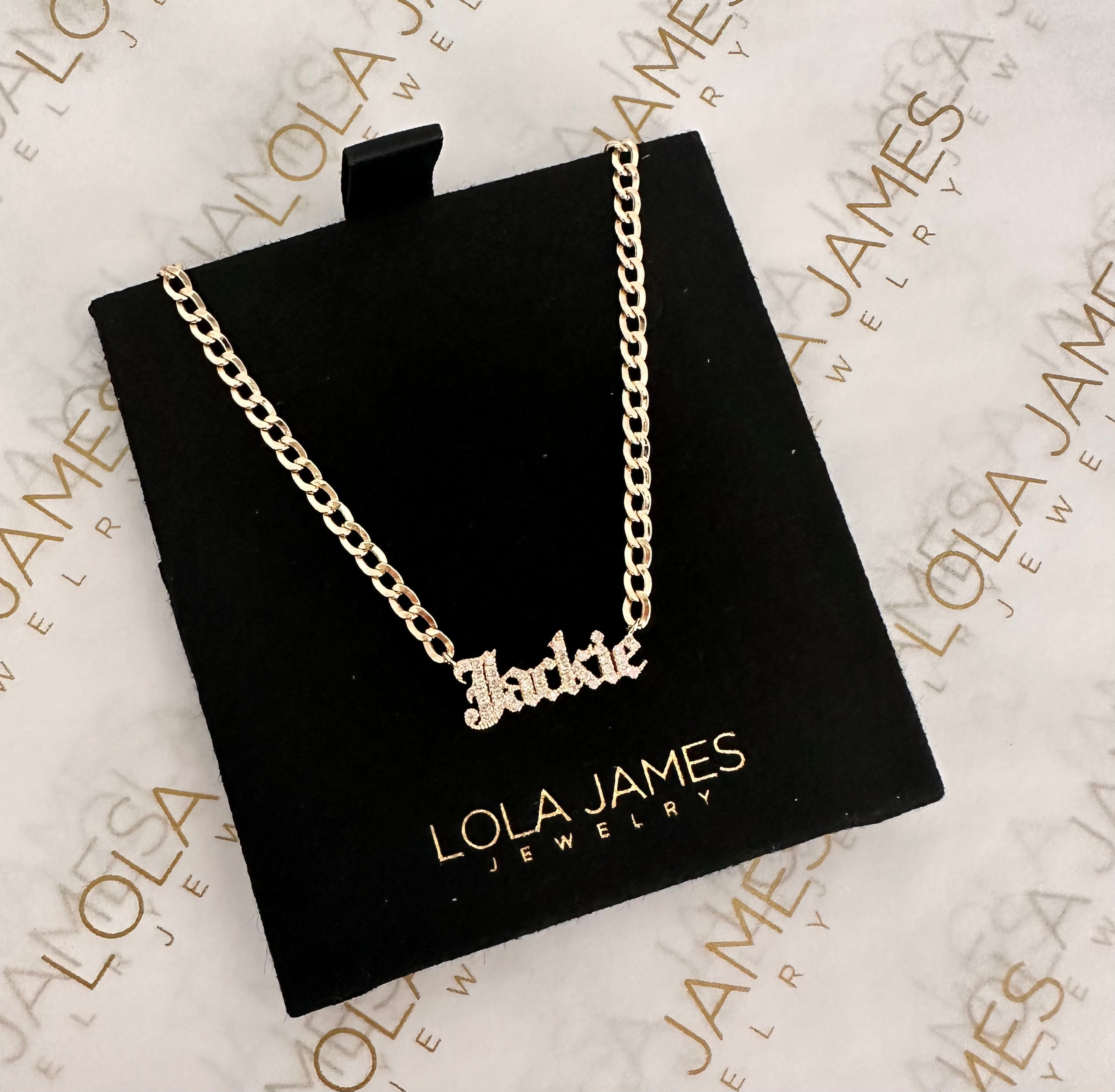 Small Curb Chain Diamond Gothic Name Necklace
