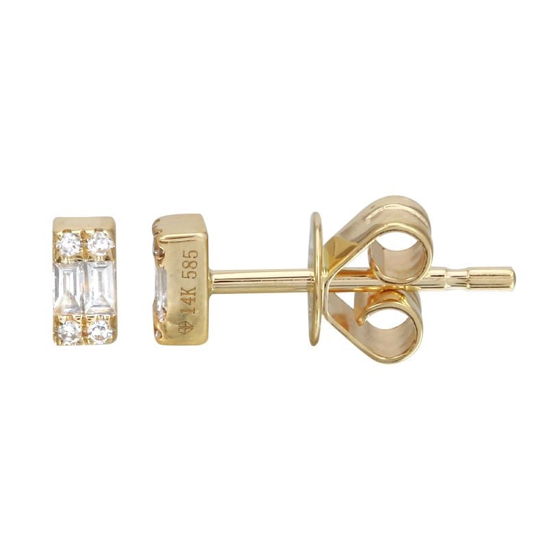 Mini Baguette Stud Earring - 14k Yellow Gold And Diamond Baguette - Lola James Jewelry