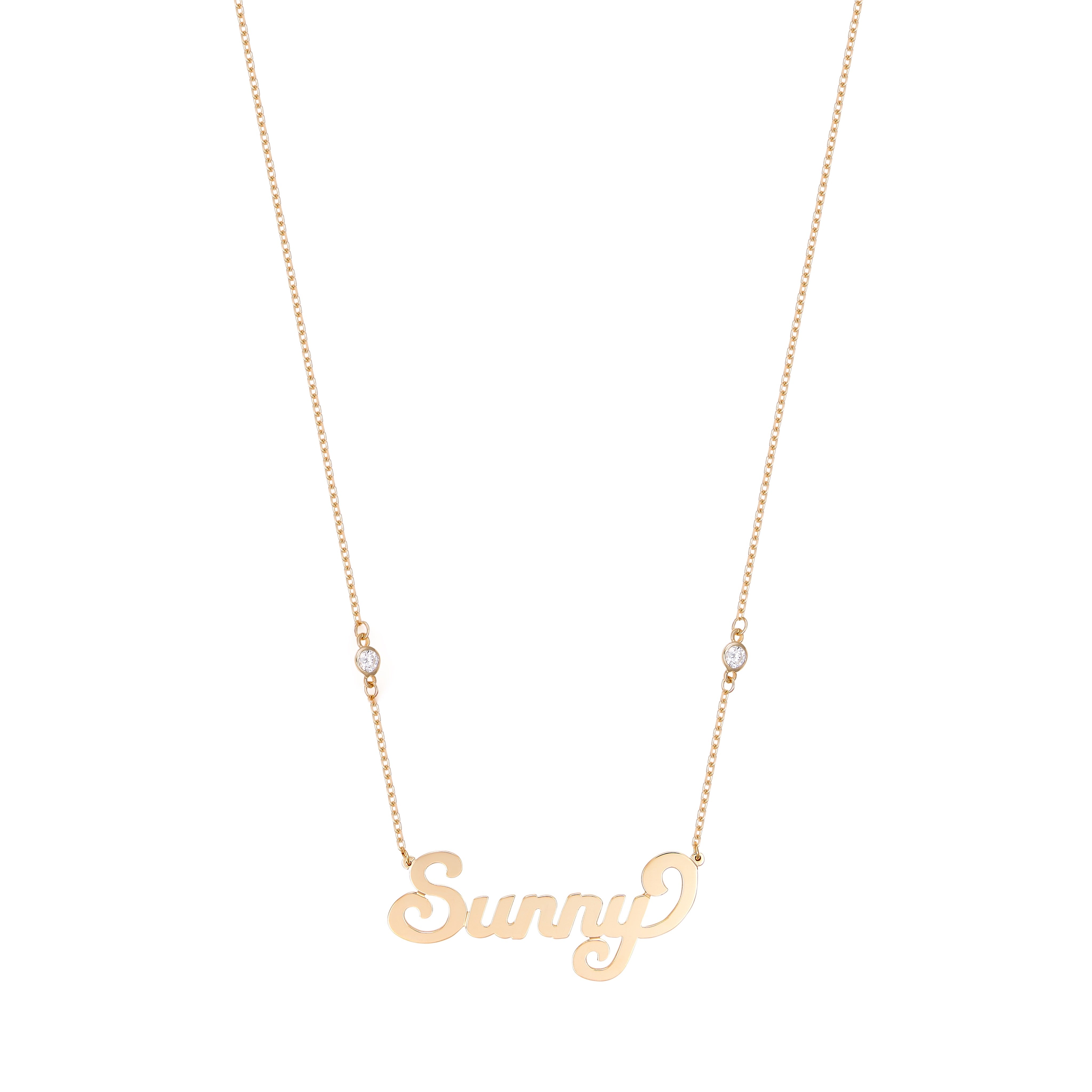 Large Script Name Necklace With Diamond(s) In The Chain