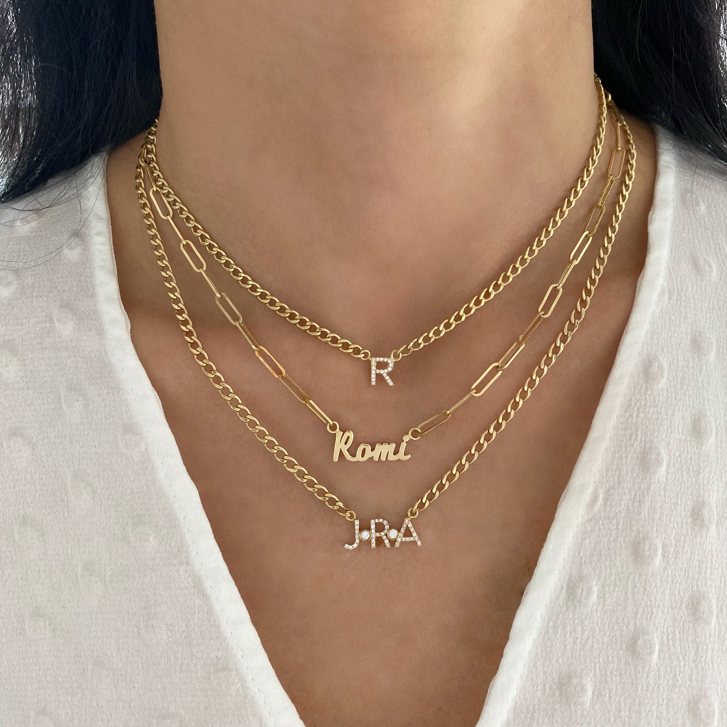 Small Cuban Link Diamond/Stone Letter Necklace
