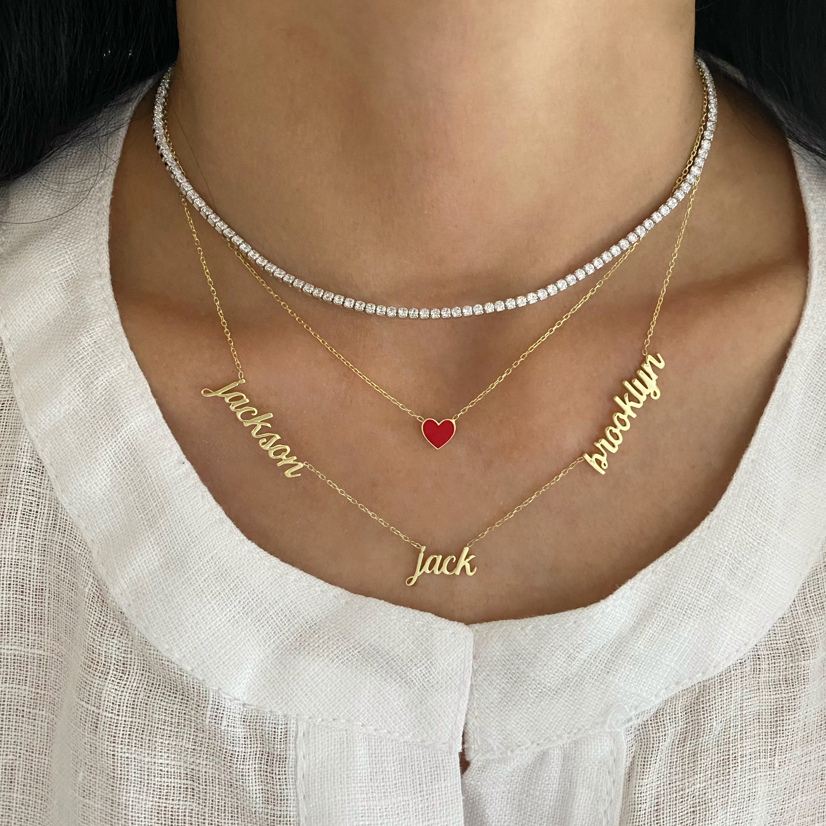 Small Script Multi Name Necklace – Lola James Jewelry