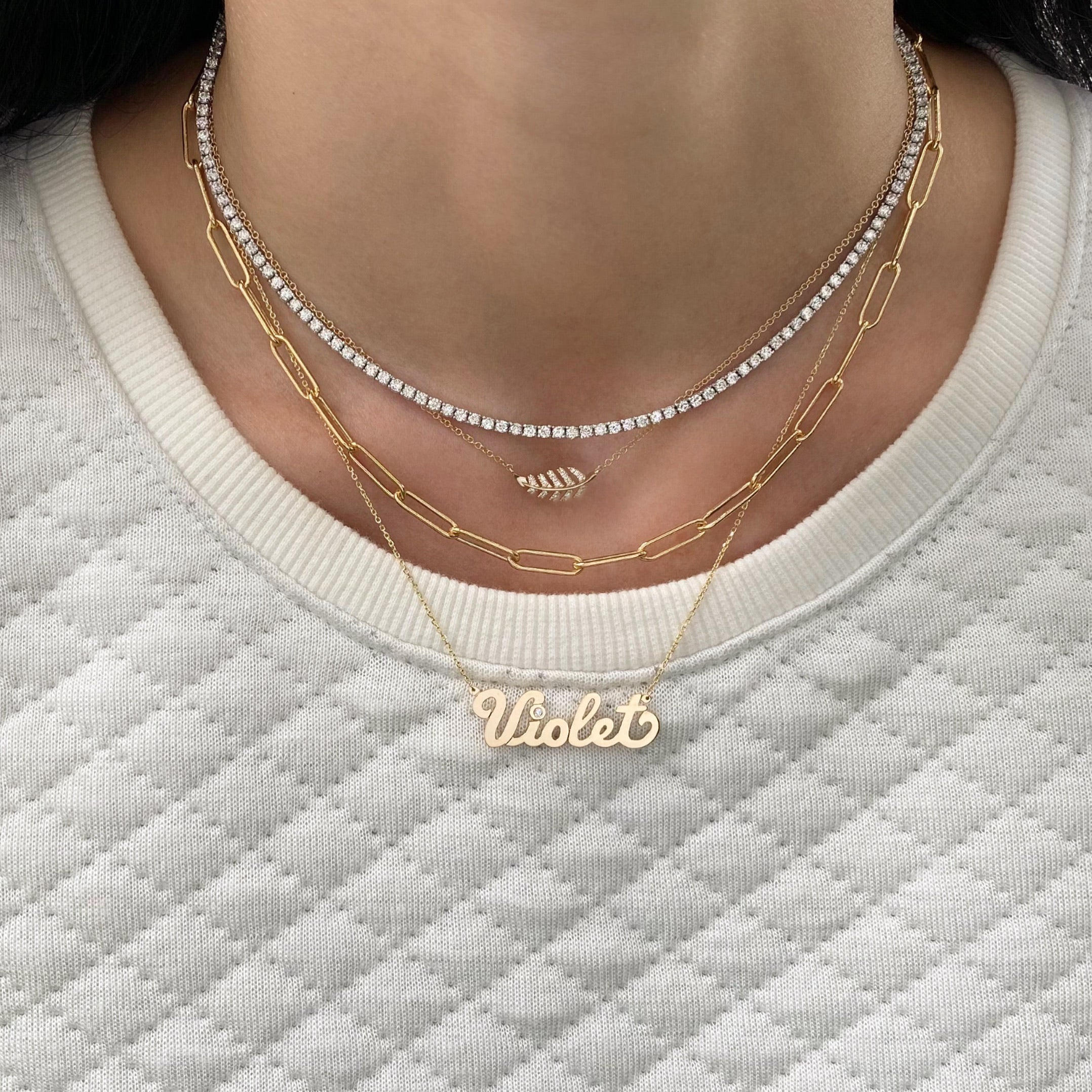 Large Script Name Necklace With Diamond Accent