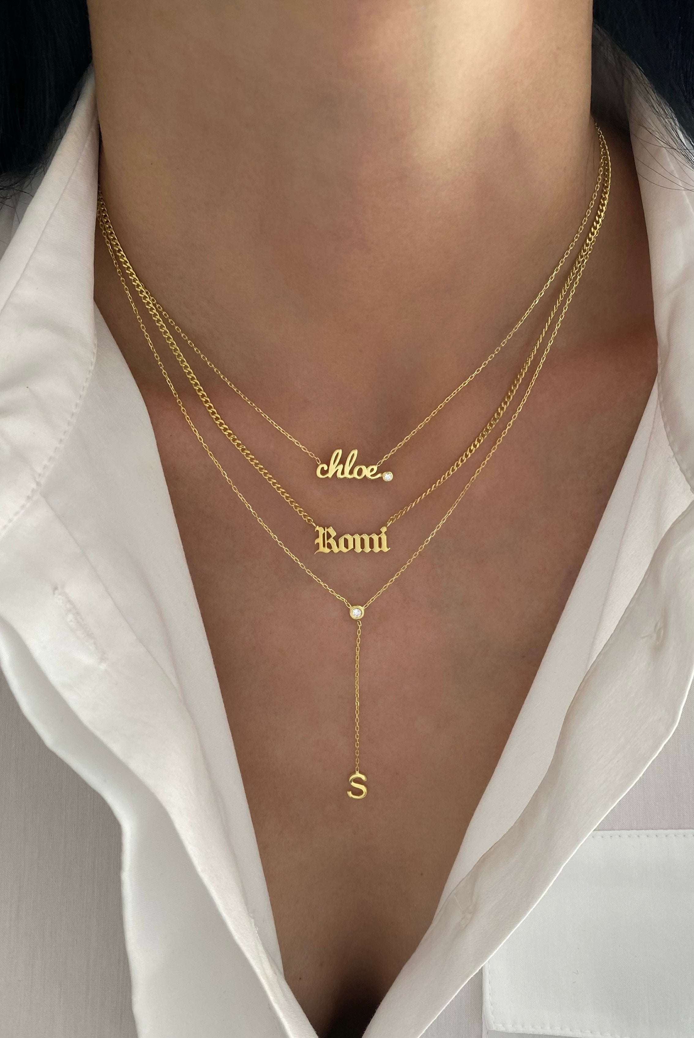 Small Script Gold Name Necklace With Stone Accent